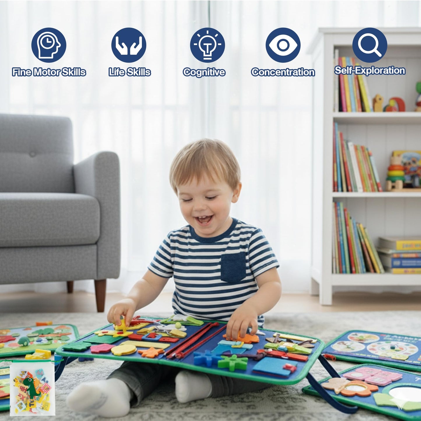 Tilhumt 8-in-1 Busy Book for Toddlers 1-3 | Montessori Felt Board with Travel Storage Bag