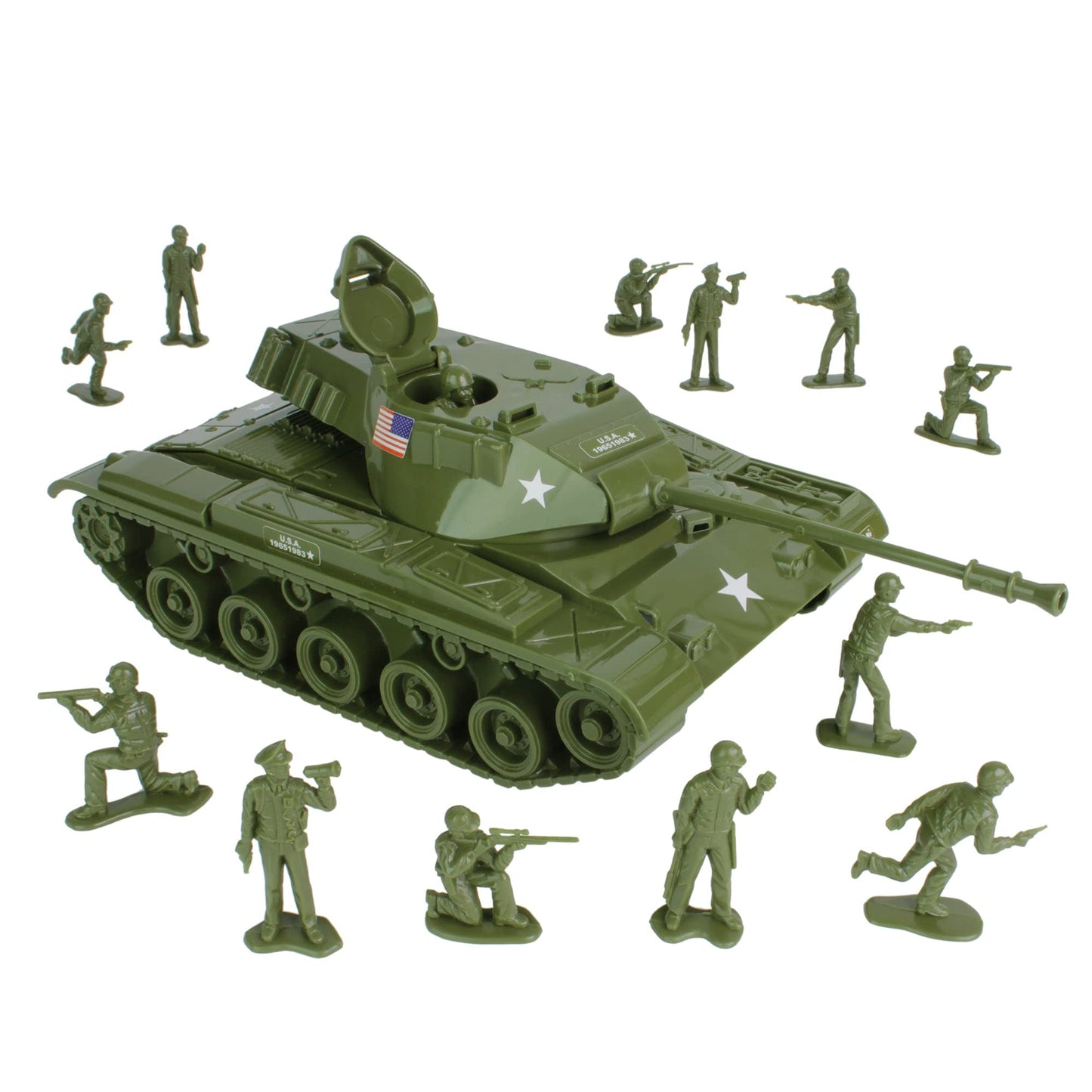 Tim Mee Toy Walker Bulldog Tank Playset – OD Green, 13-Piece, Made in USA