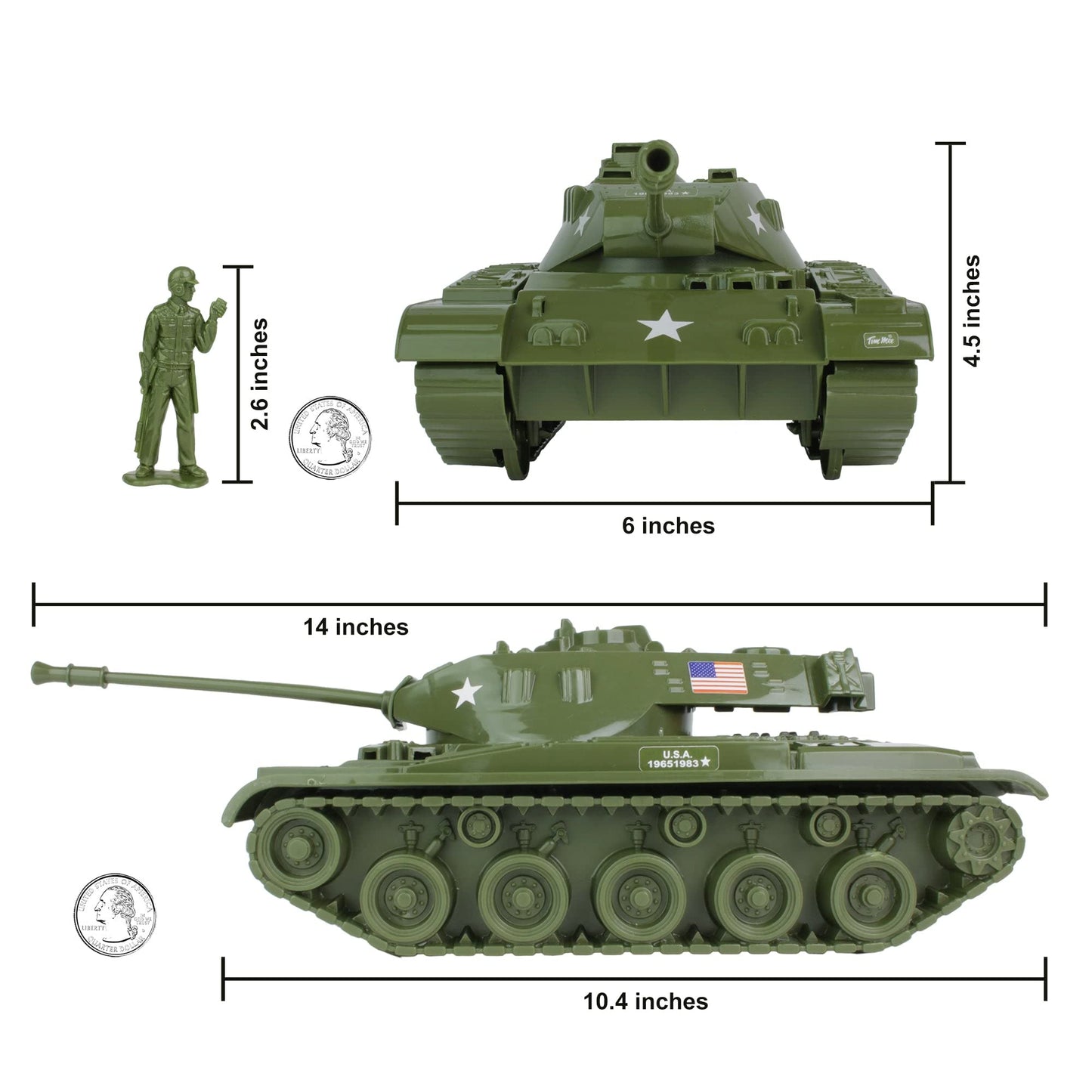 Tim Mee Toy Walker Bulldog Tank Playset – OD Green, 13-Piece, Made in USA