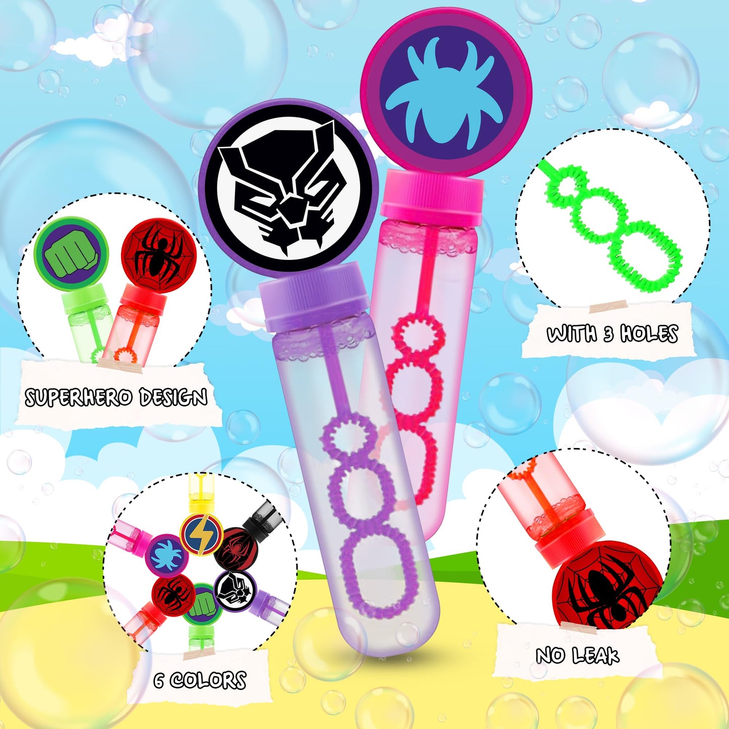 Time4Relax 24Pcs Superhero Bubble Wands – Party Favors for Kids