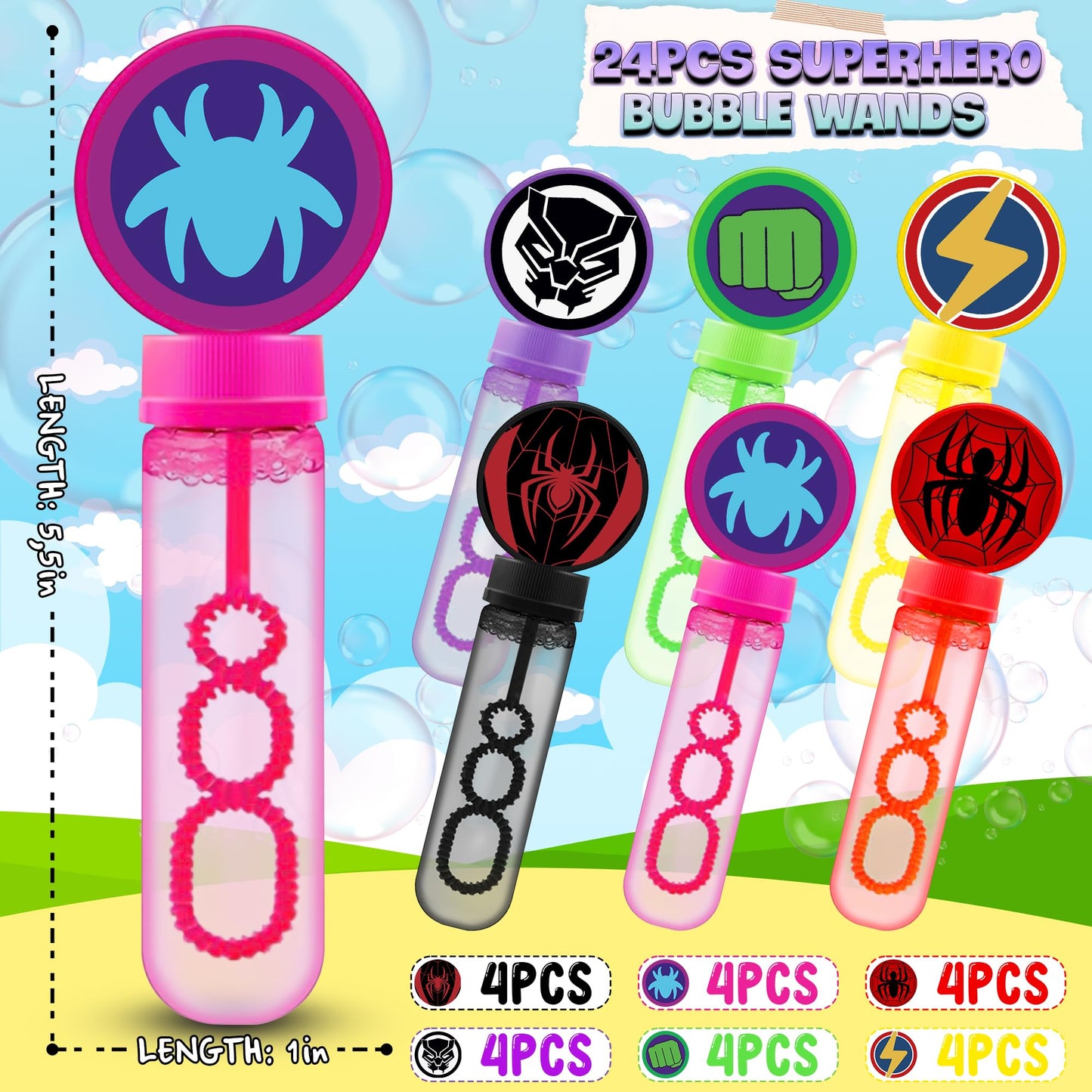 Time4Relax 24Pcs Superhero Bubble Wands – Party Favors for Kids