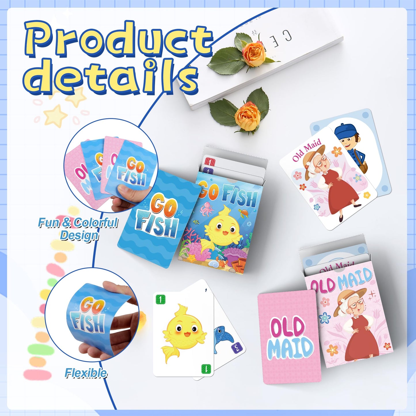 Timenued Go Fish & Old Maid Card Games – Easy Family Card Games for Kids