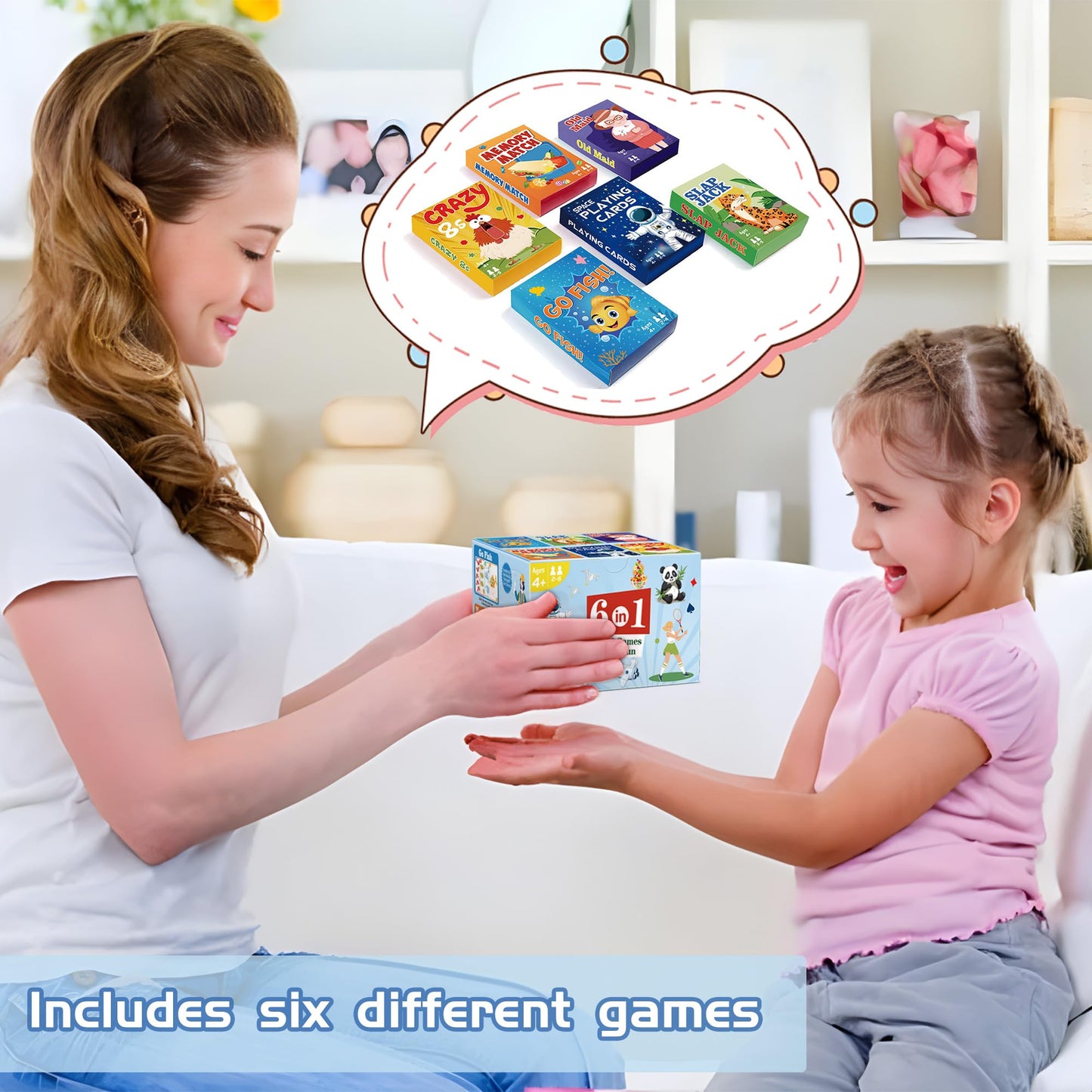 Timenued Card Game Set – 6 Decks for Go Fish, Old Maid, Memory Match, Slap Jack, Crazy 8s & Space Cards