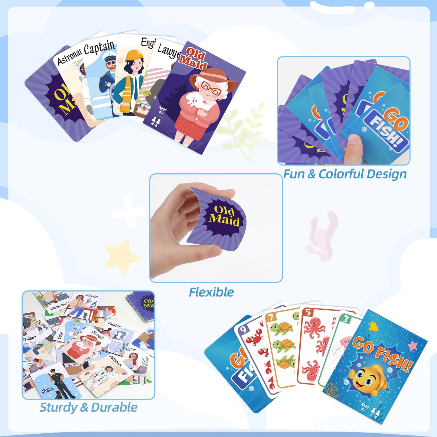 Timenued Go Fish & Old Maid Card Game Set – Family Fun for Kids 4-8