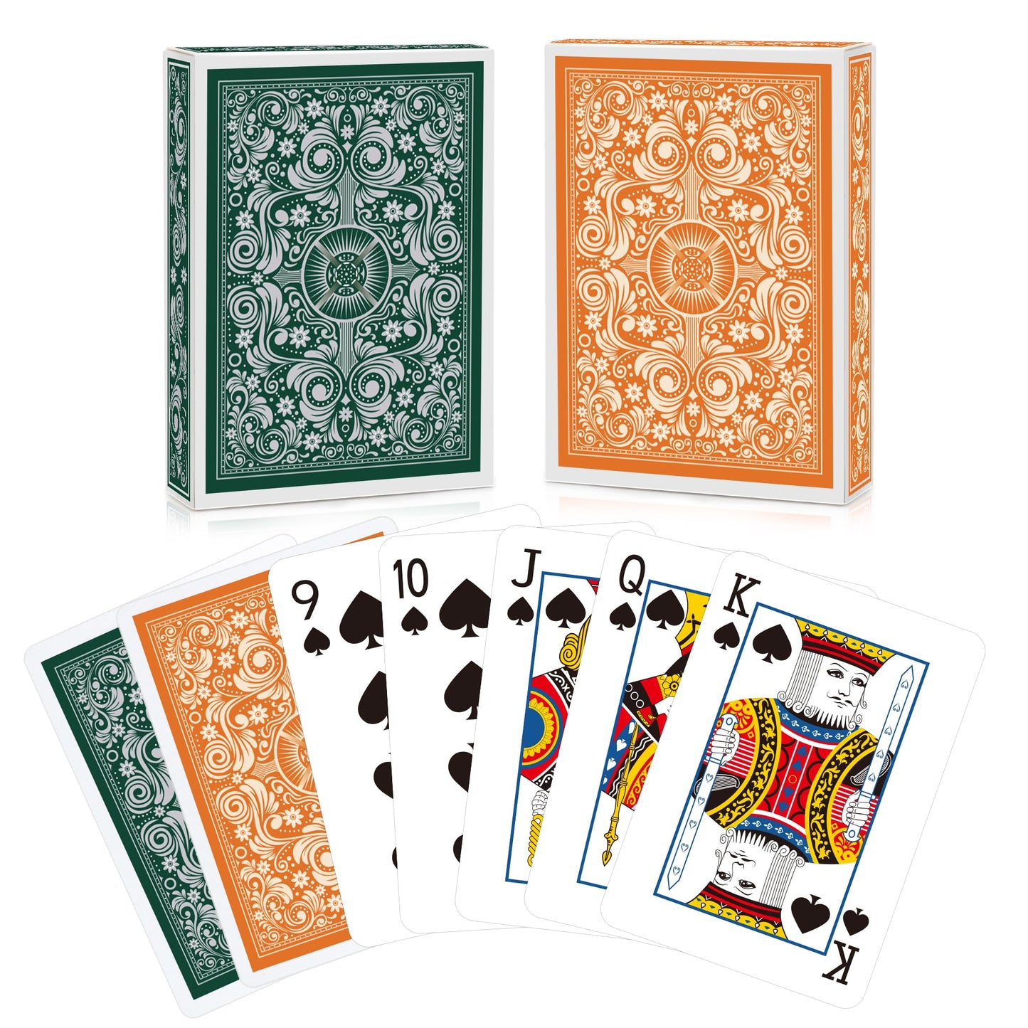 Timenued Playing Cards 2 Pack – Premium Green & Orange Decks for Game Night