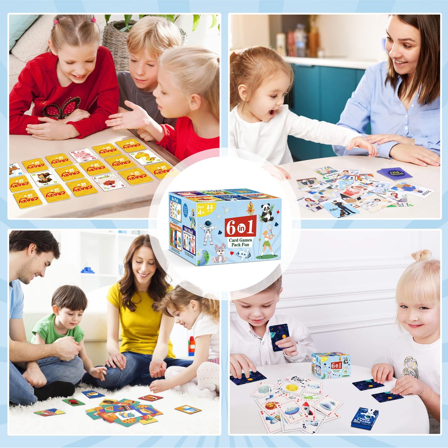 Timenued Card Game Set – 6 Decks for Go Fish, Old Maid, Memory Match, Slap Jack, Crazy 8s & Space Cards