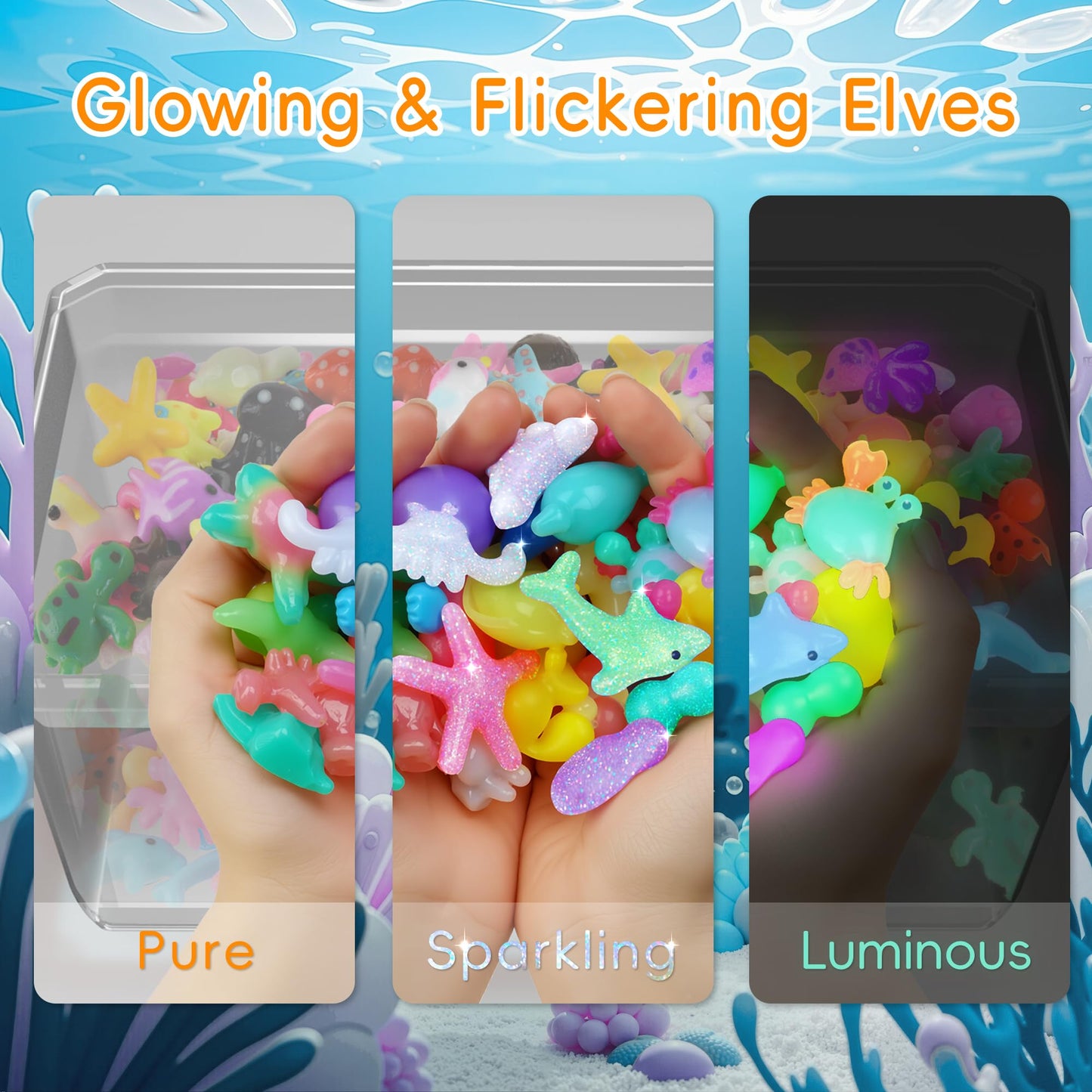 Timetome Magic Water Elf Kit – 20 Gels, 10 Molds, Glow & Glitter, DIY Squishy Toy 3+