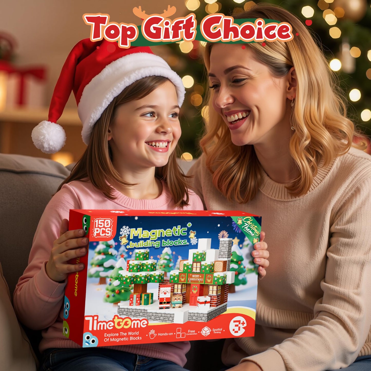 Timetome Magnetic Blocks – 150-Piece Christmas STEM Building Set for Kids Aged 3-10