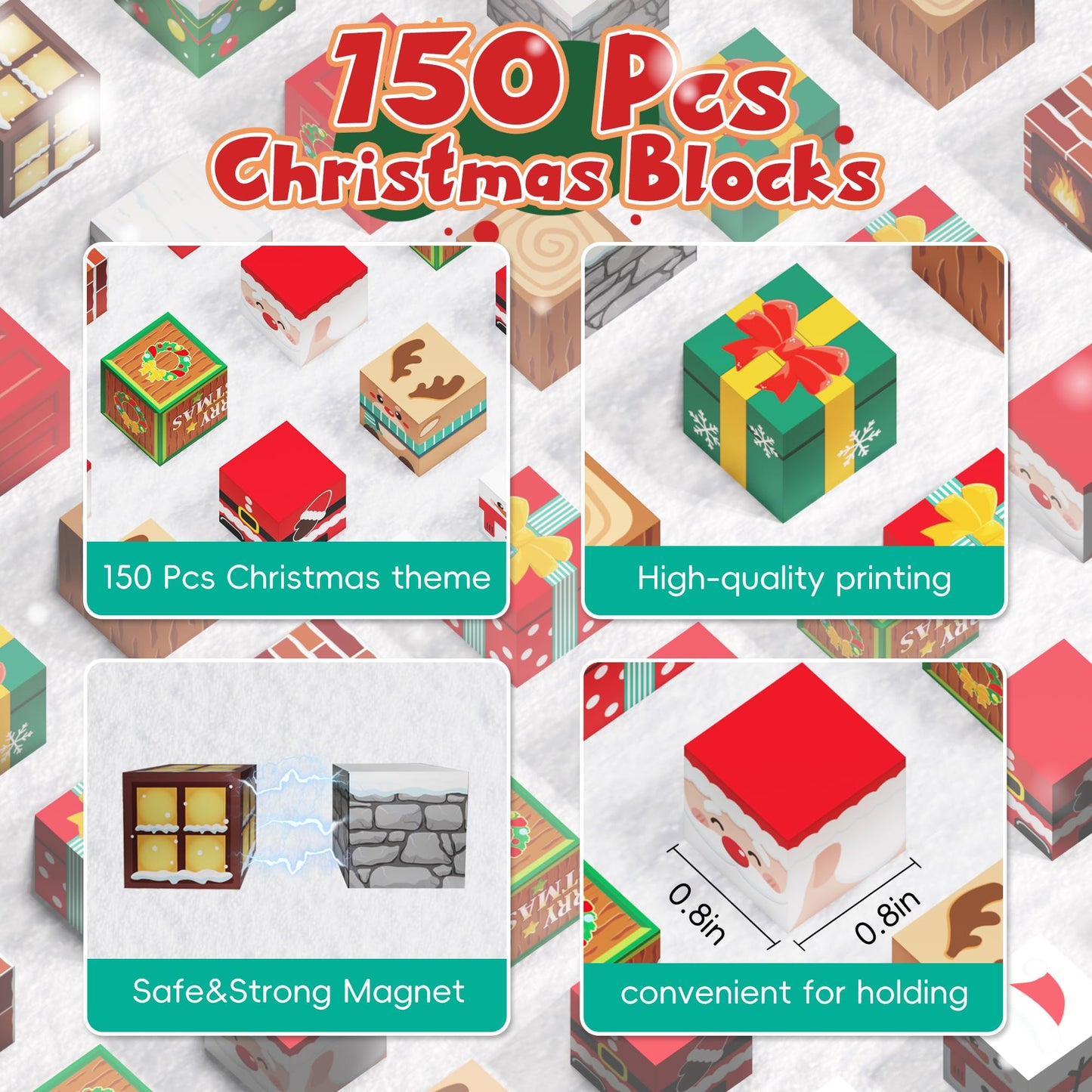 Timetome Magnetic Blocks – 150-Piece Christmas STEM Building Set for Kids Aged 3-10