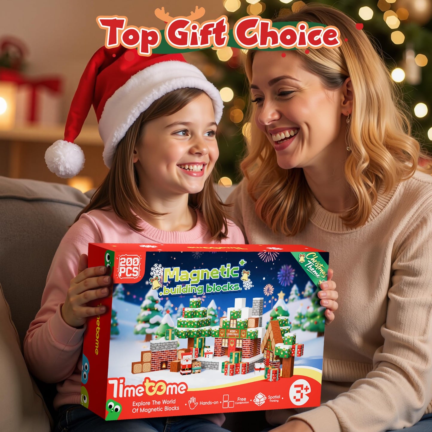 Timetome Magnetic Blocks 200-Piece Christmas STEM Toy for Kids 3-10 | Montessori Sensory Building Cubes