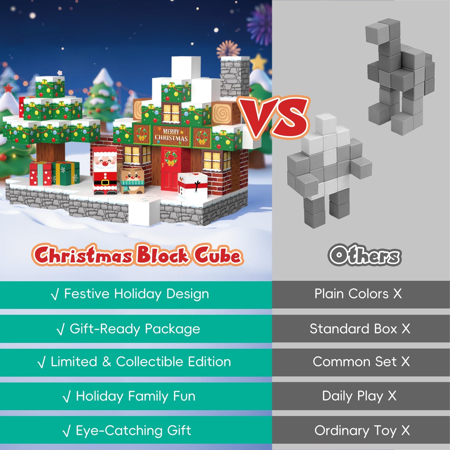 Timetome Magnetic Blocks – 150-Piece Christmas STEM Building Set for Kids Aged 3-10