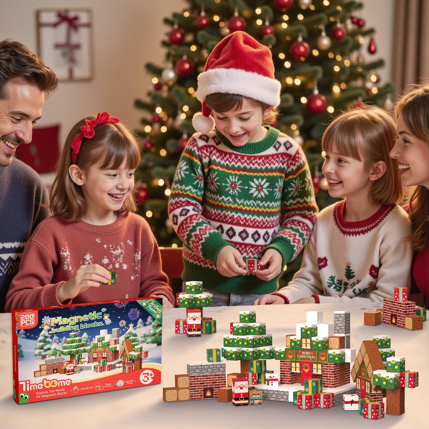 Timetome Magnetic Blocks 200-Piece Christmas STEM Toy for Kids 3-10 | Montessori Sensory Building Cubes