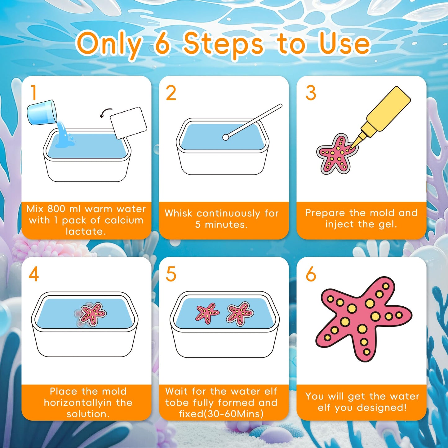Timetome Magic Water Elf Kit – 20 Gels, 10 Molds, Glow & Glitter, DIY Squishy Toy 3+