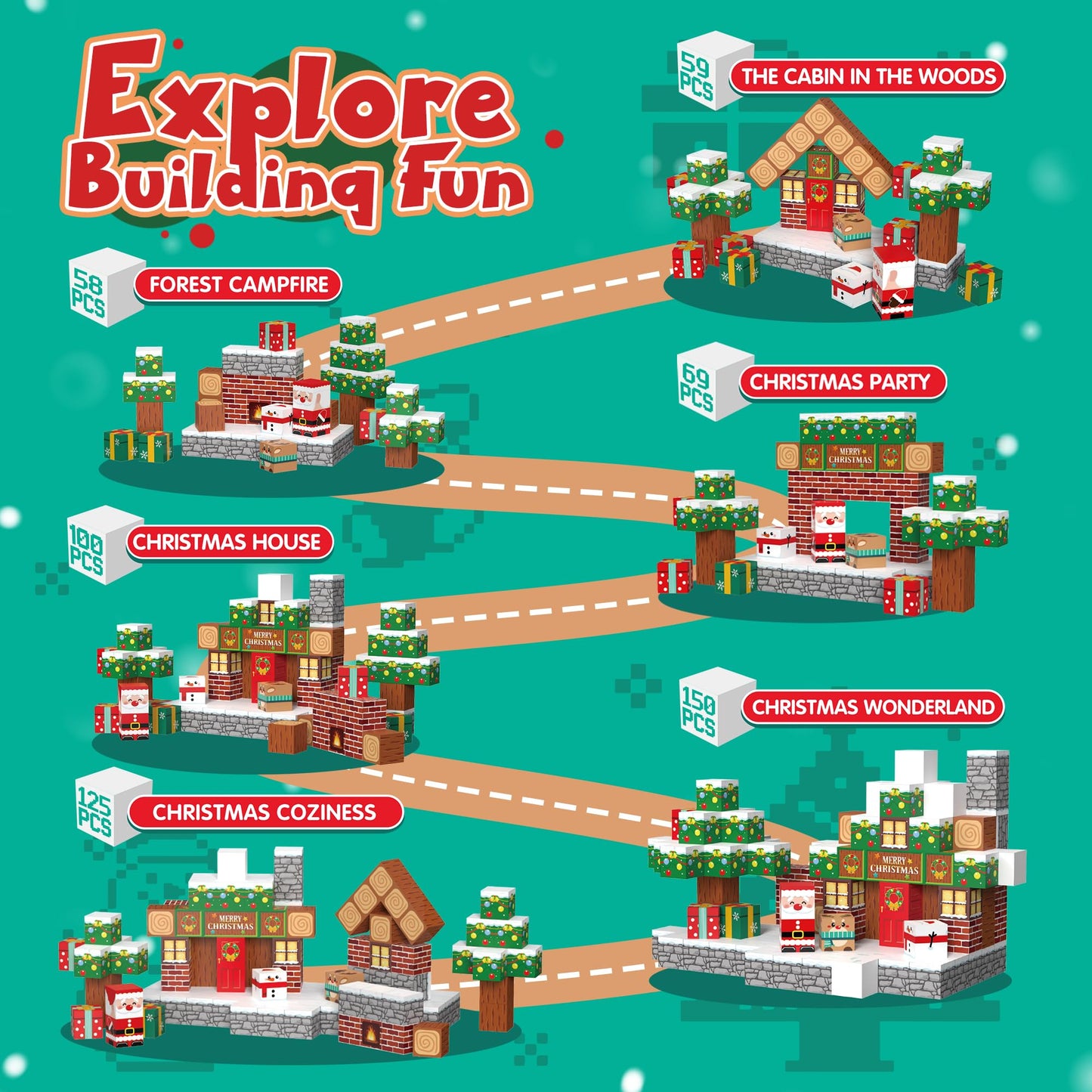 Timetome Magnetic Blocks – 150-Piece Christmas STEM Building Set for Kids Aged 3-10