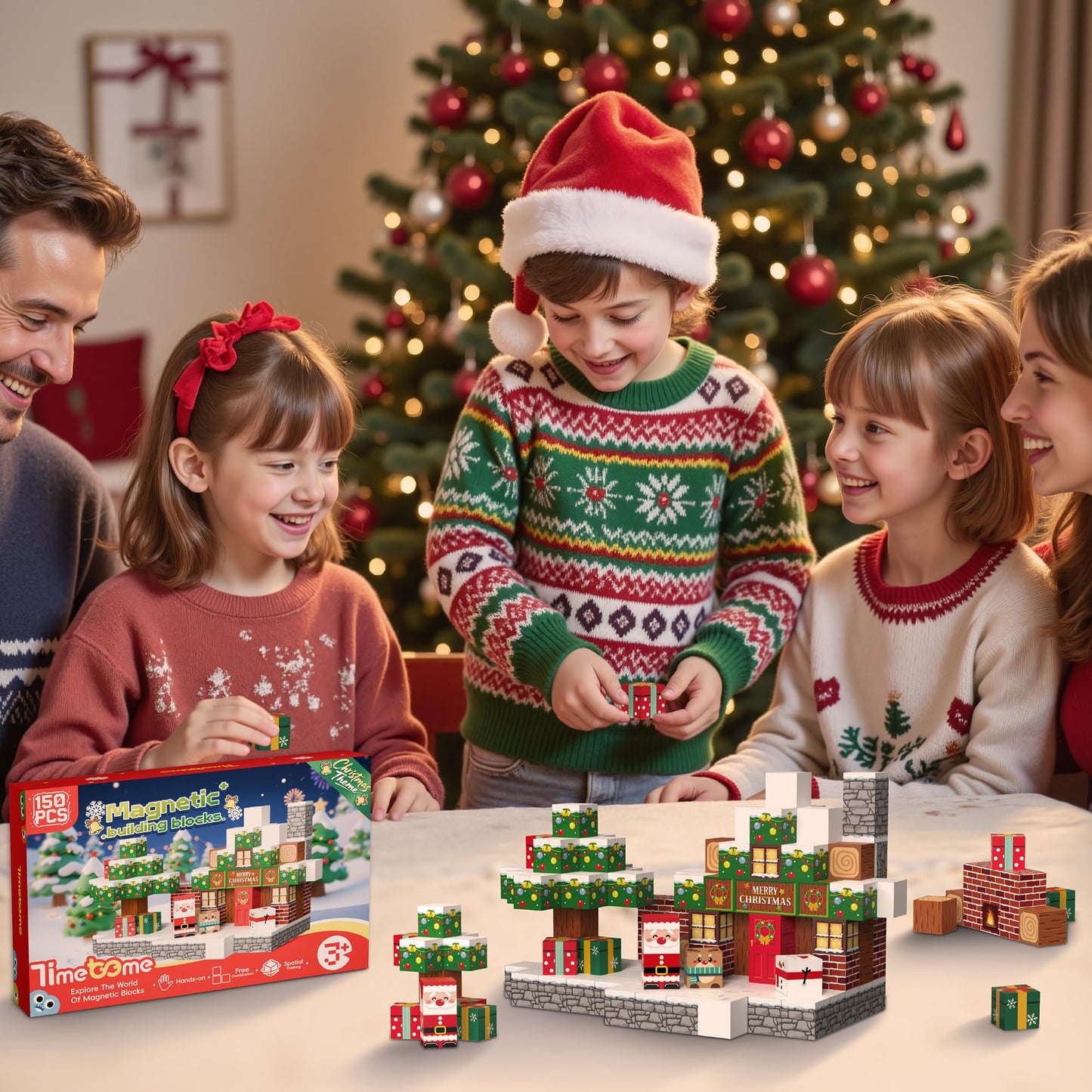 Timetome Magnetic Blocks – 150-Piece Christmas STEM Building Set for Kids Aged 3-10