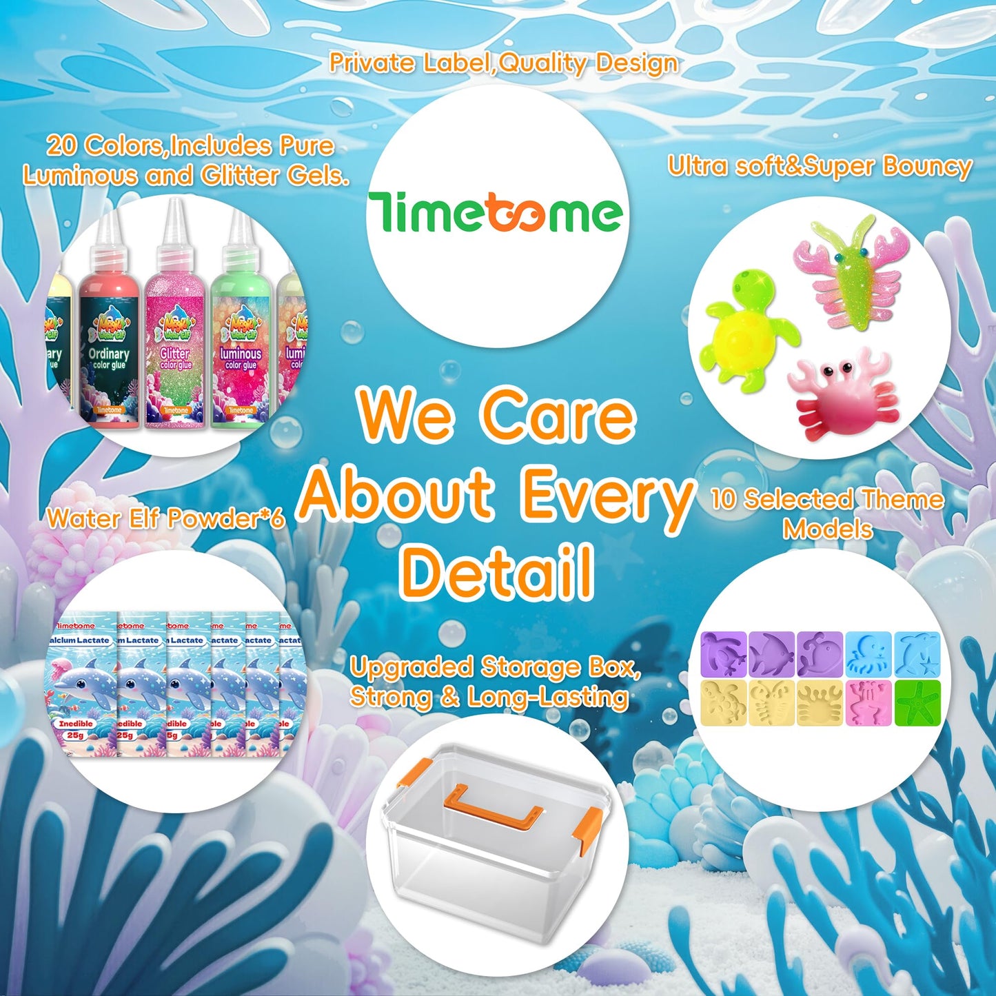 Timetome Magic Water Elf Kit – 20 Gels, 10 Molds, Glow & Glitter, DIY Squishy Toy 3+