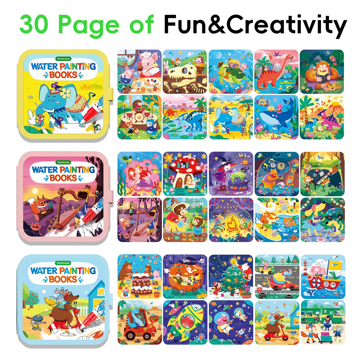 Timetome 3-Pack Reusable Water Painting Books for Kids – No-Mess Color Reveal