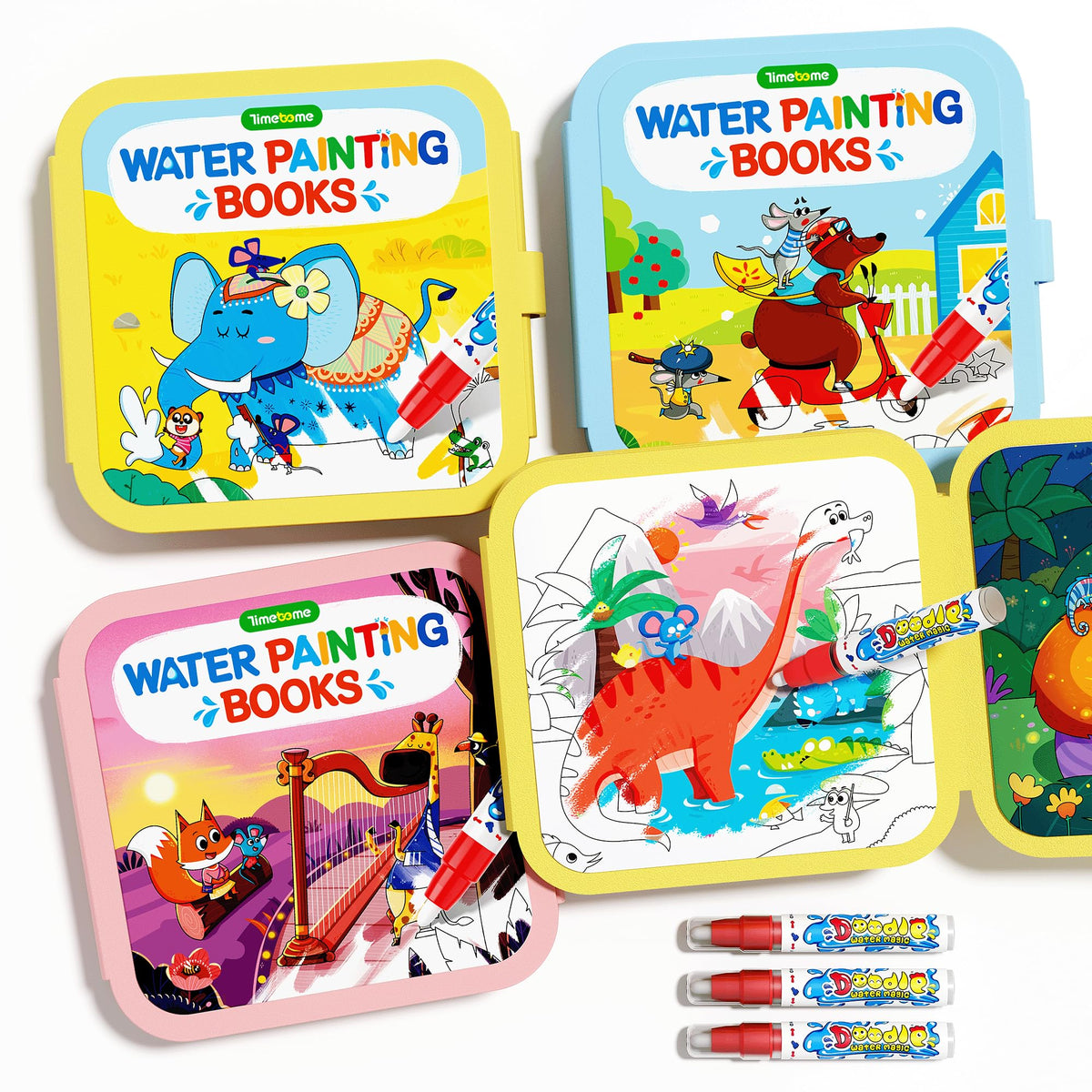 Timetome 3-Pack Reusable Water Painting Books for Kids – No-Mess Color Reveal