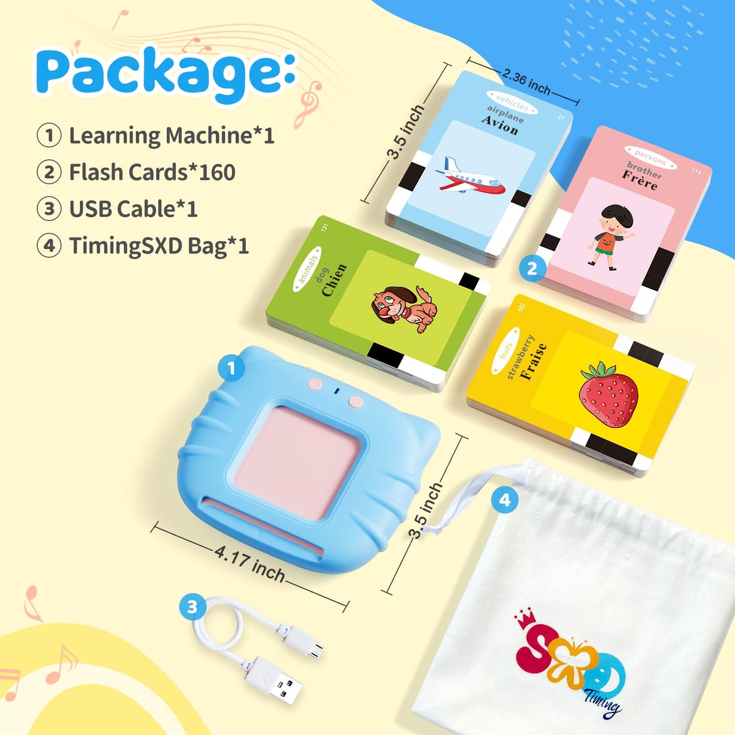TimingSXD Bilingual French & English Flash Cards for Toddlers (Ages 2+)