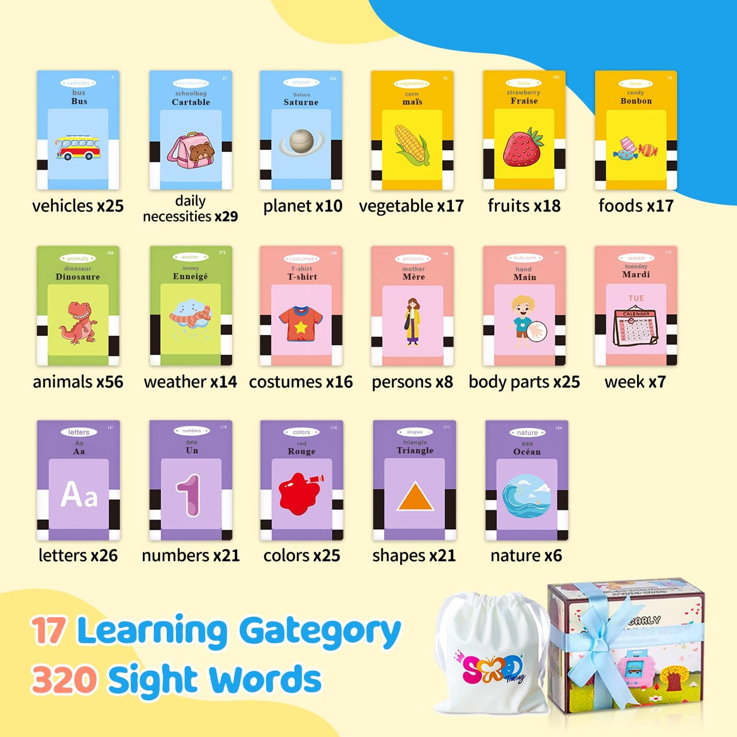 TimingSXD Bilingual French & English Flash Cards for Toddlers (Ages 2+)