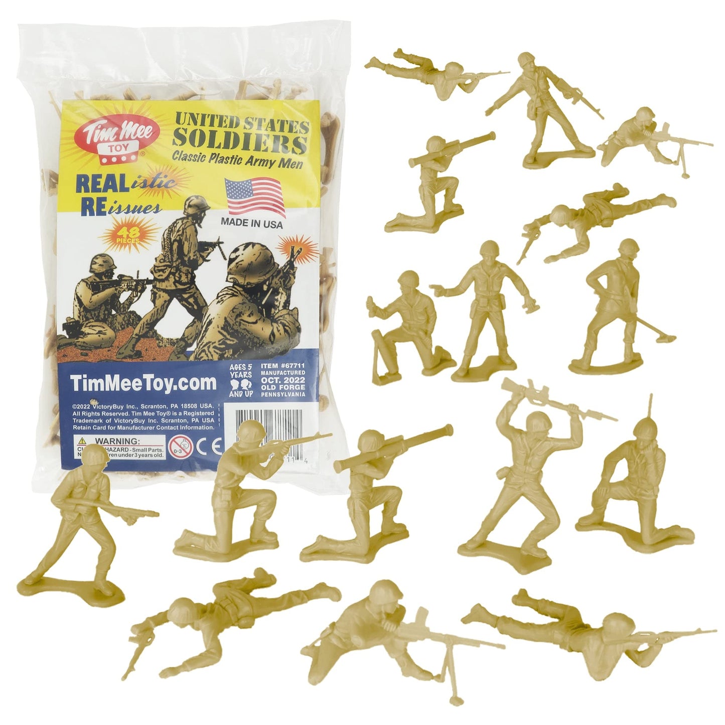 TimMee Plastic Army Men - Tan 48pc Toy Soldiers | Made in USA