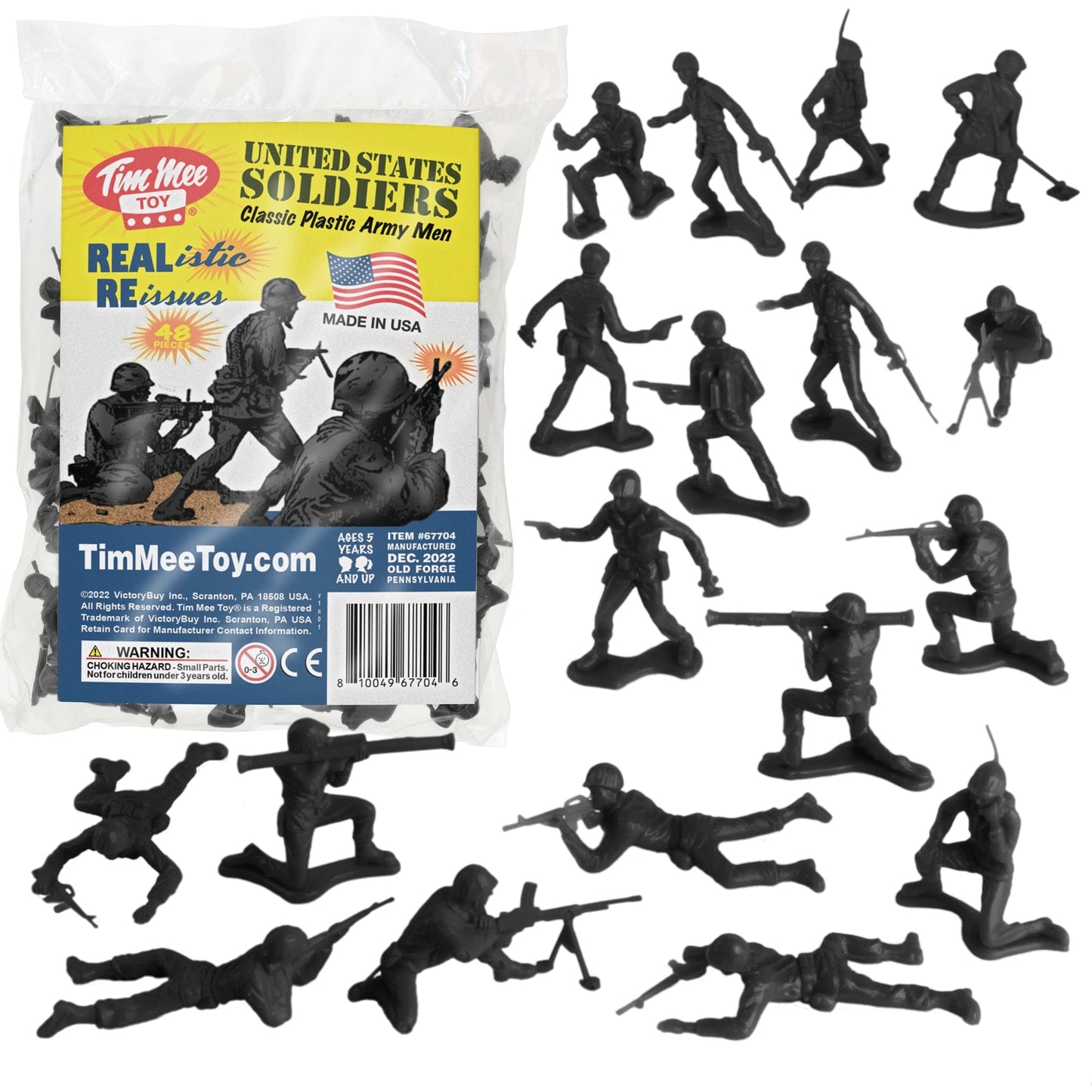 TimMee Plastic Army Men Black 48pc – Made in USA