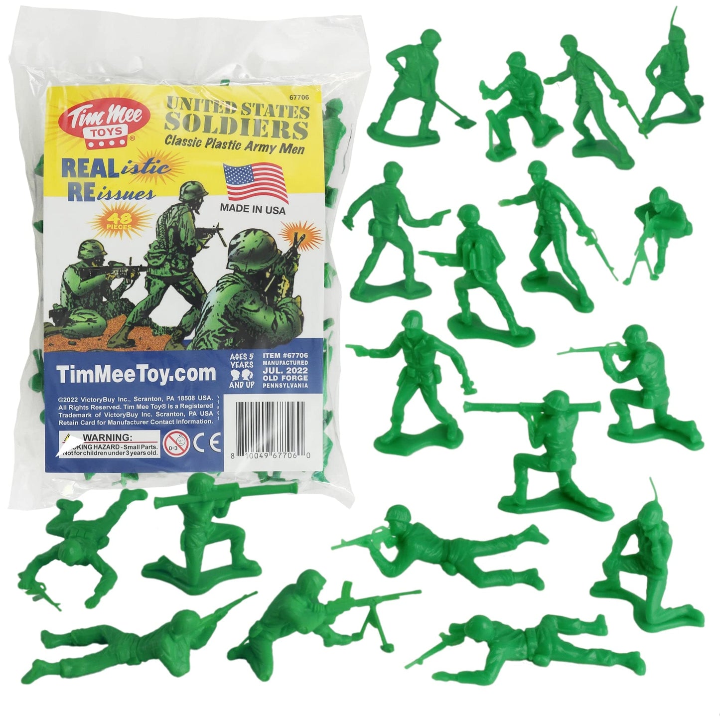 TimMee Plastic Army Men - Green 48pc Toy Soldier Figures | Made in USA