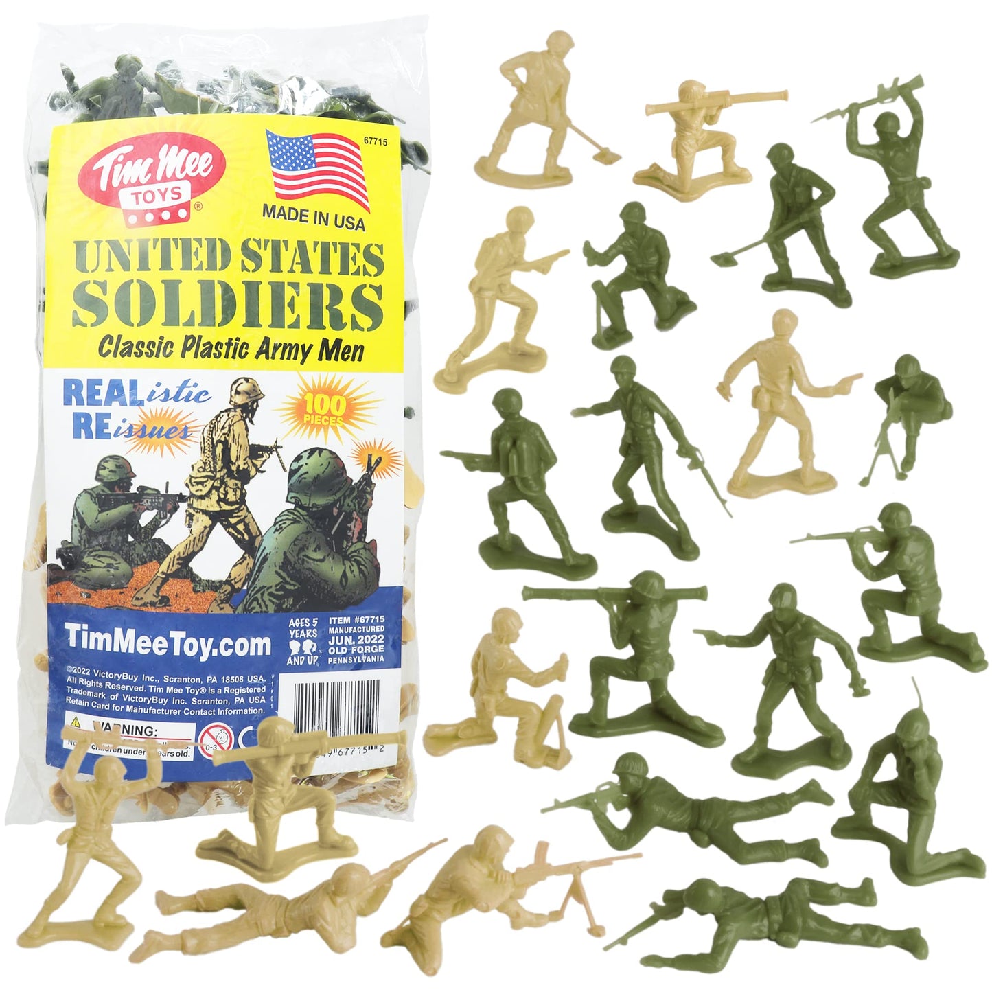 Tim Mee Toy Plastic Army Men – OD Green & Tan 100pc | Made in USA