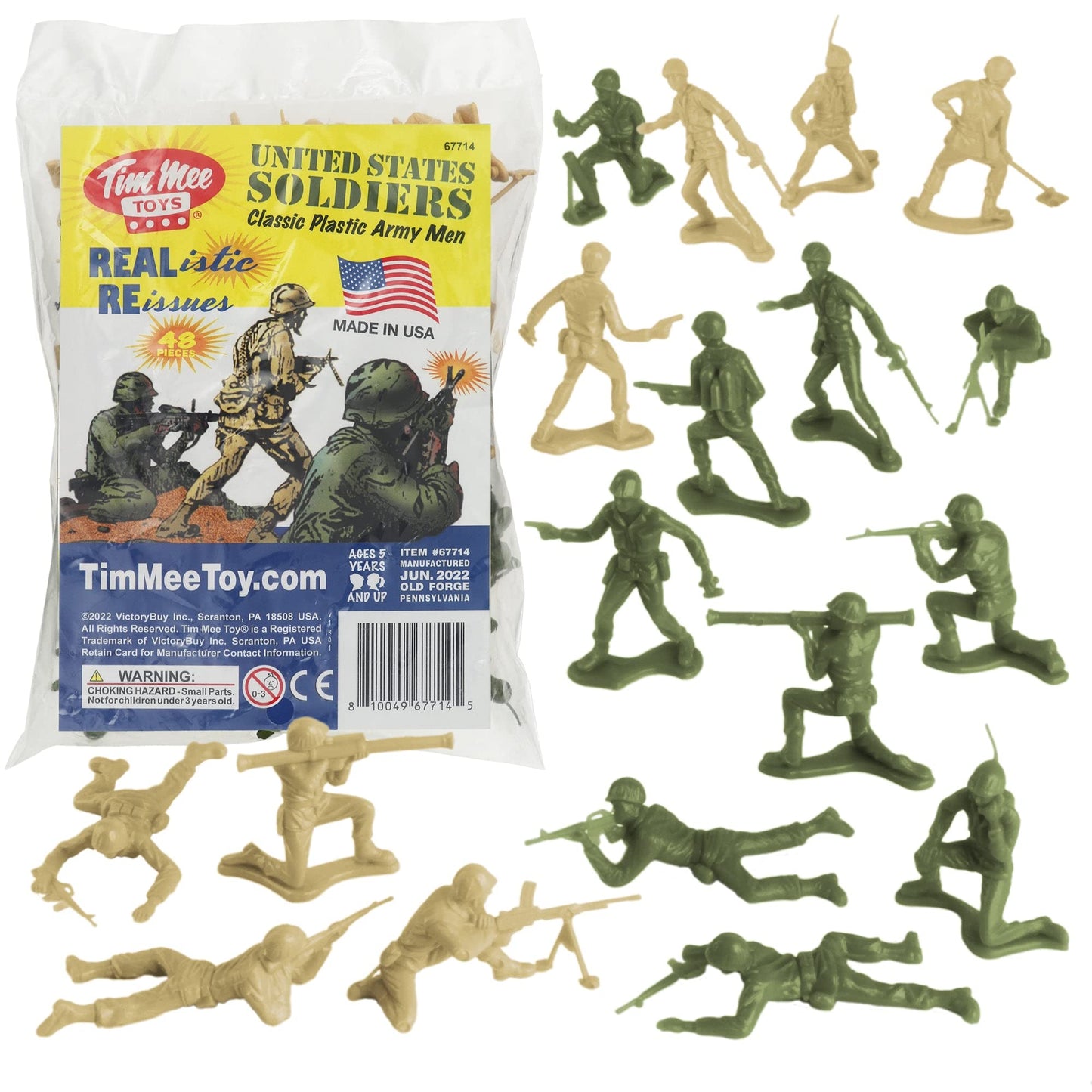 TimMee Plastic Army Men – OD Green & Tan 48pc Toy Soldiers | Made in USA