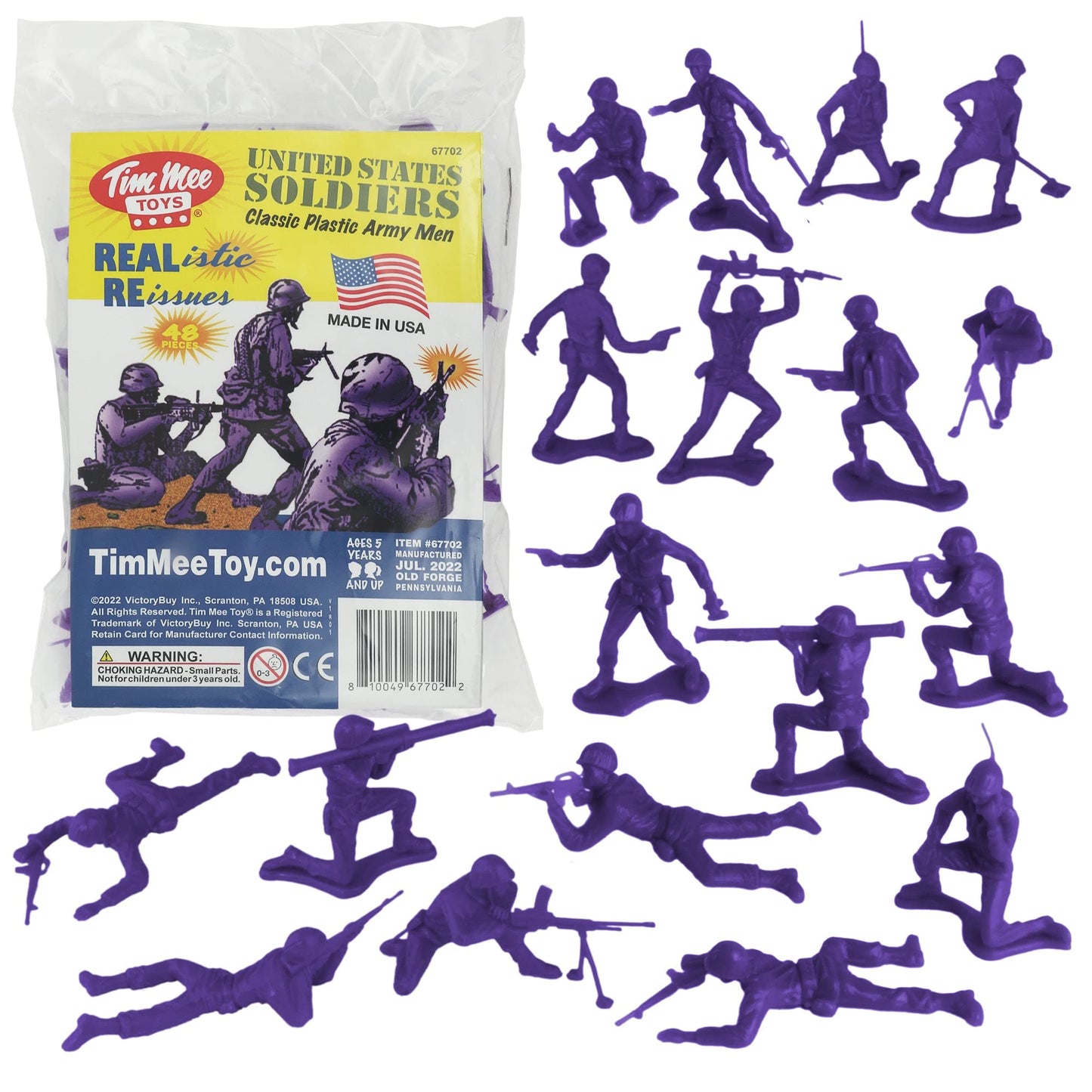 TimMee Plastic Army Men Purple 48pc – Made in USA Toy Soldiers (1:35 scale)