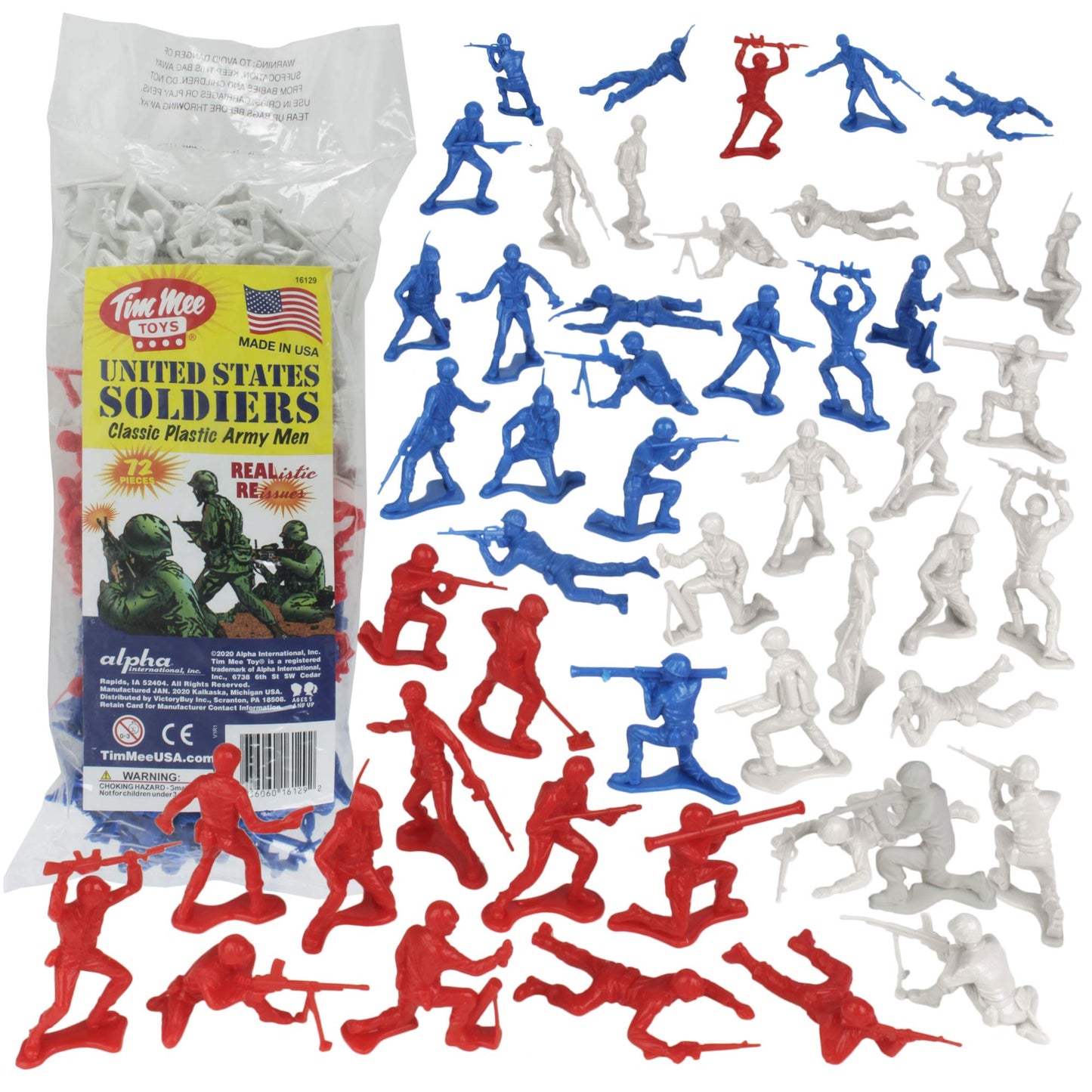 TimMee Plastic Army Men - 72pc Red White & Blue US-Made Soldiers