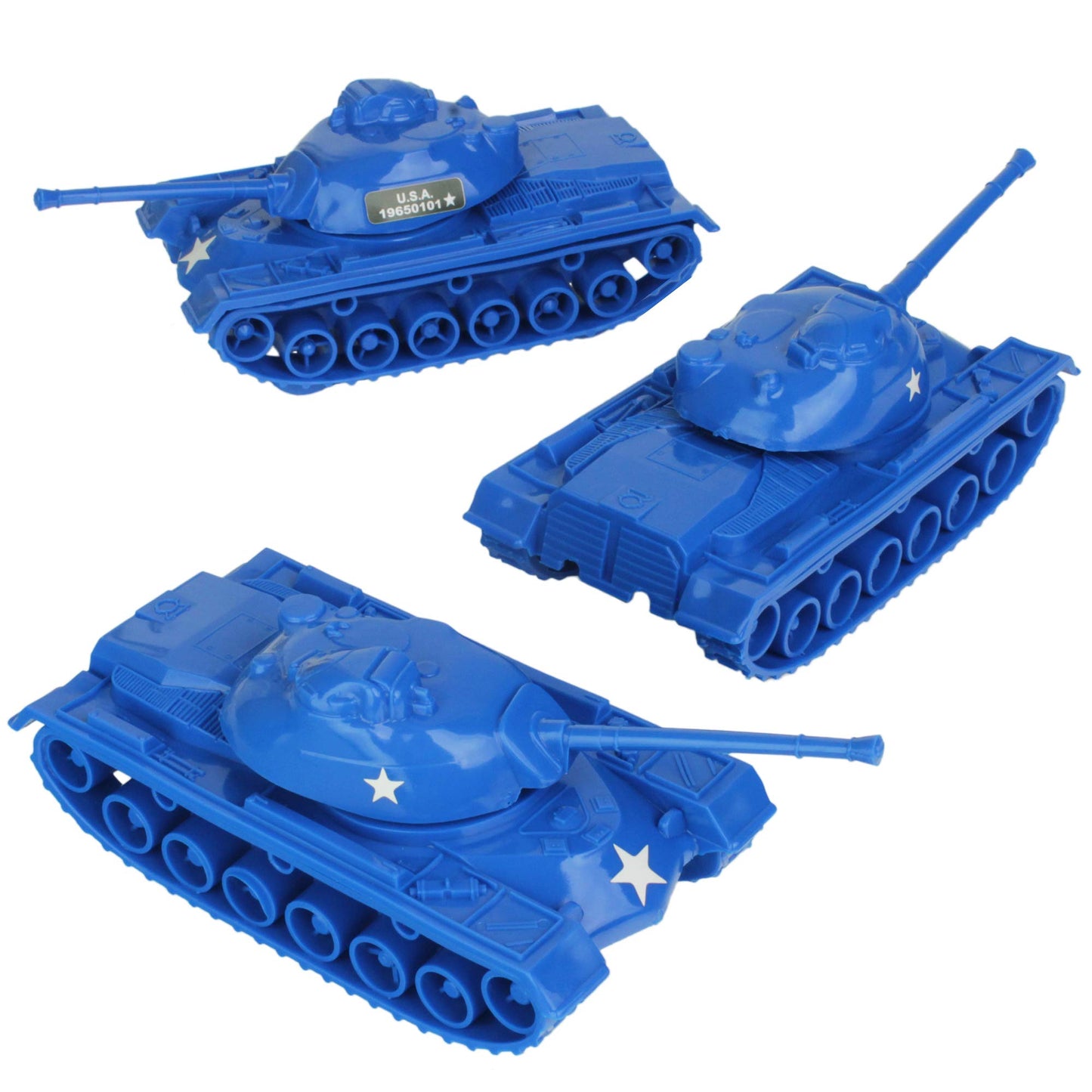 TimMee Toy Tanks for Plastic Army Men - Blue WW2 M48 Patton 3-Piece Set - Made in USA