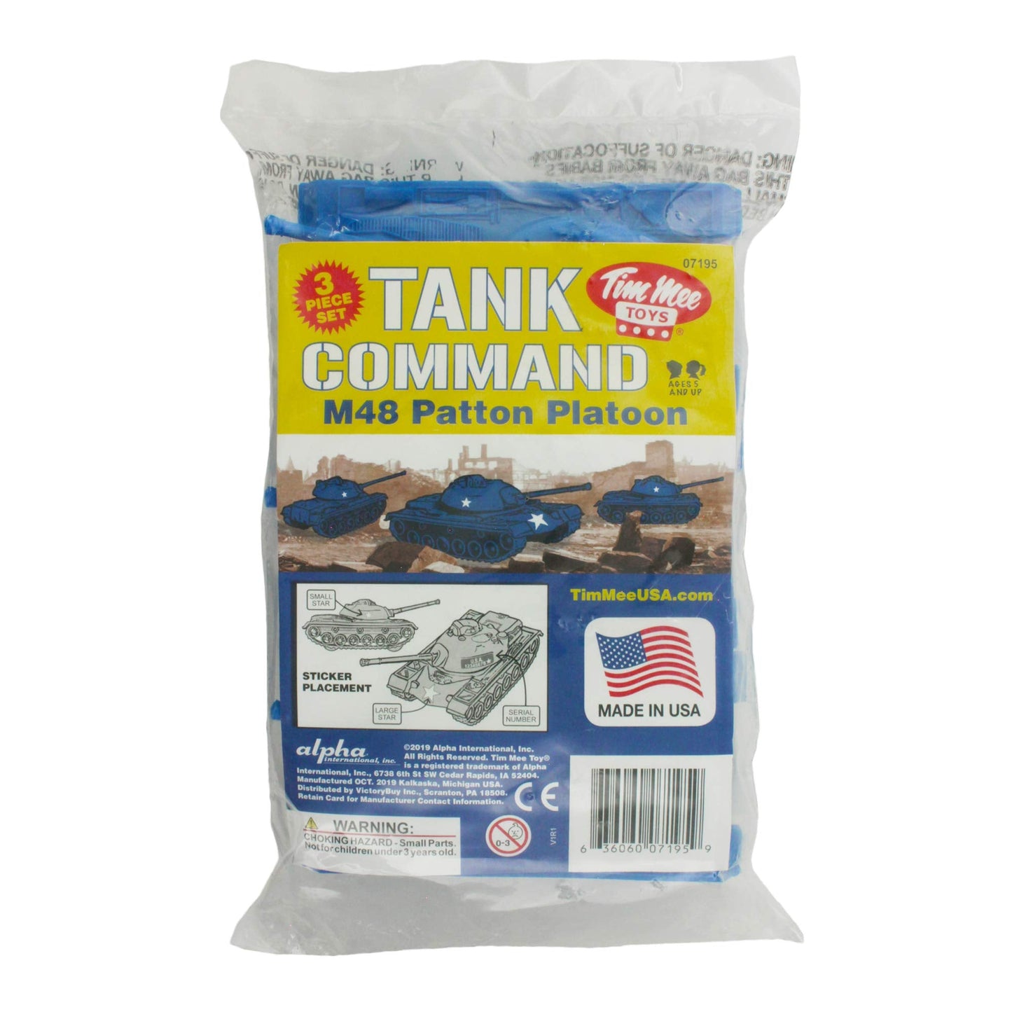 TimMee Toy Tanks for Plastic Army Men - Blue WW2 M48 Patton 3-Piece Set - Made in USA