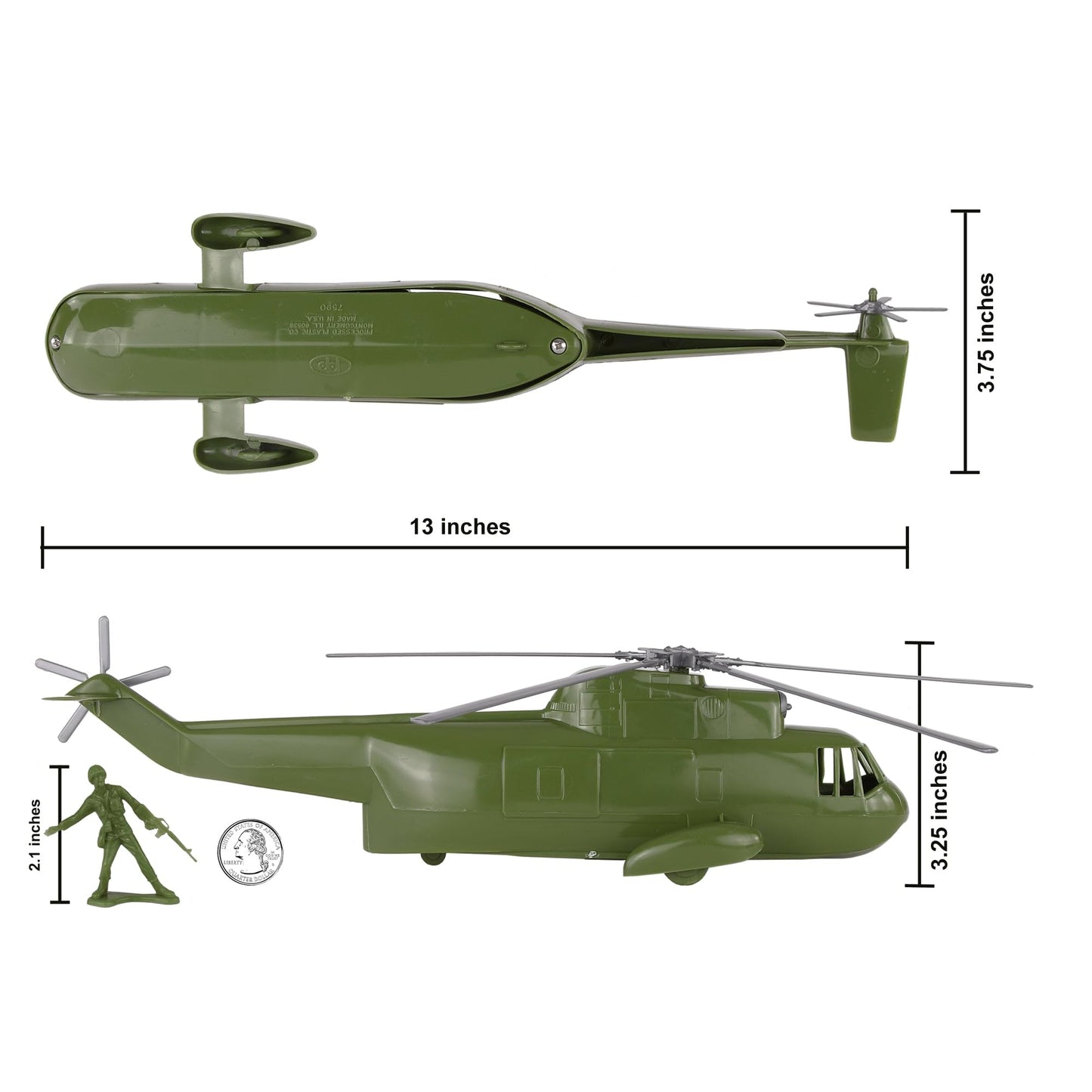 TimMee Plastic Army Men Helicopter Playset – OD Green, 26pc, Made in USA