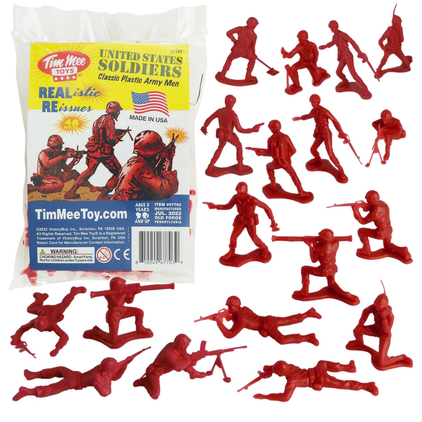 TimMee Plastic Army Men - Red 48pc Toy Soldiers, Made in USA