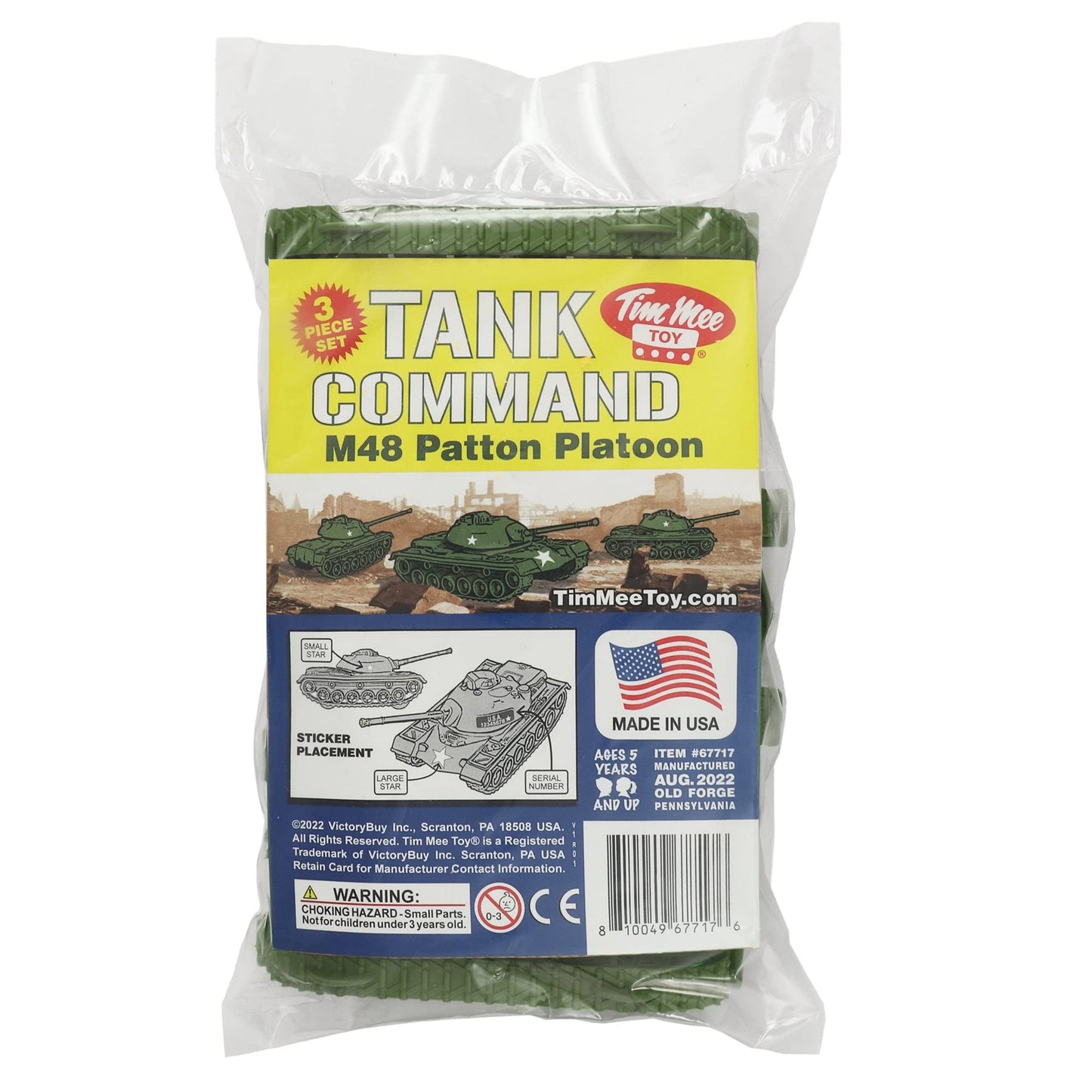 Tim Mee Toy Tanks - M48 Patton 3-Piece OD Green Set | Made in USA | 1:48