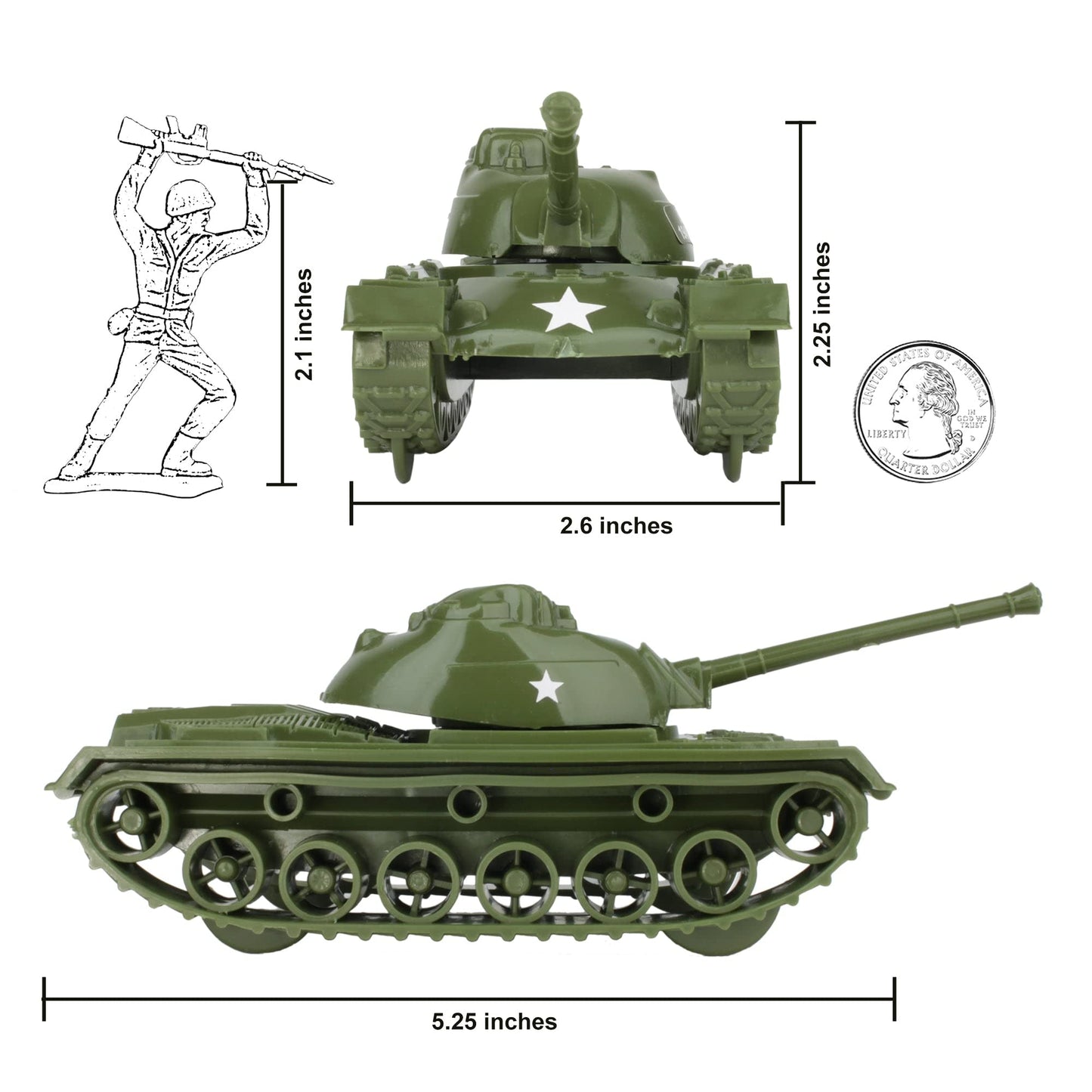 Tim Mee Toy Tanks - M48 Patton 3-Piece OD Green Set | Made in USA | 1:48