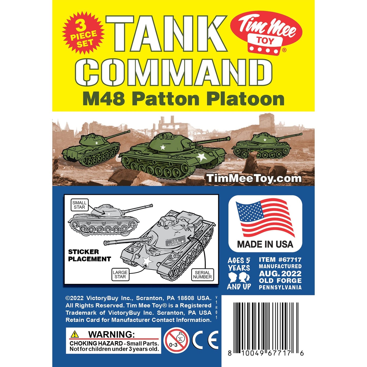 Tim Mee Toy Tanks - M48 Patton 3-Piece OD Green Set | Made in USA | 1:48
