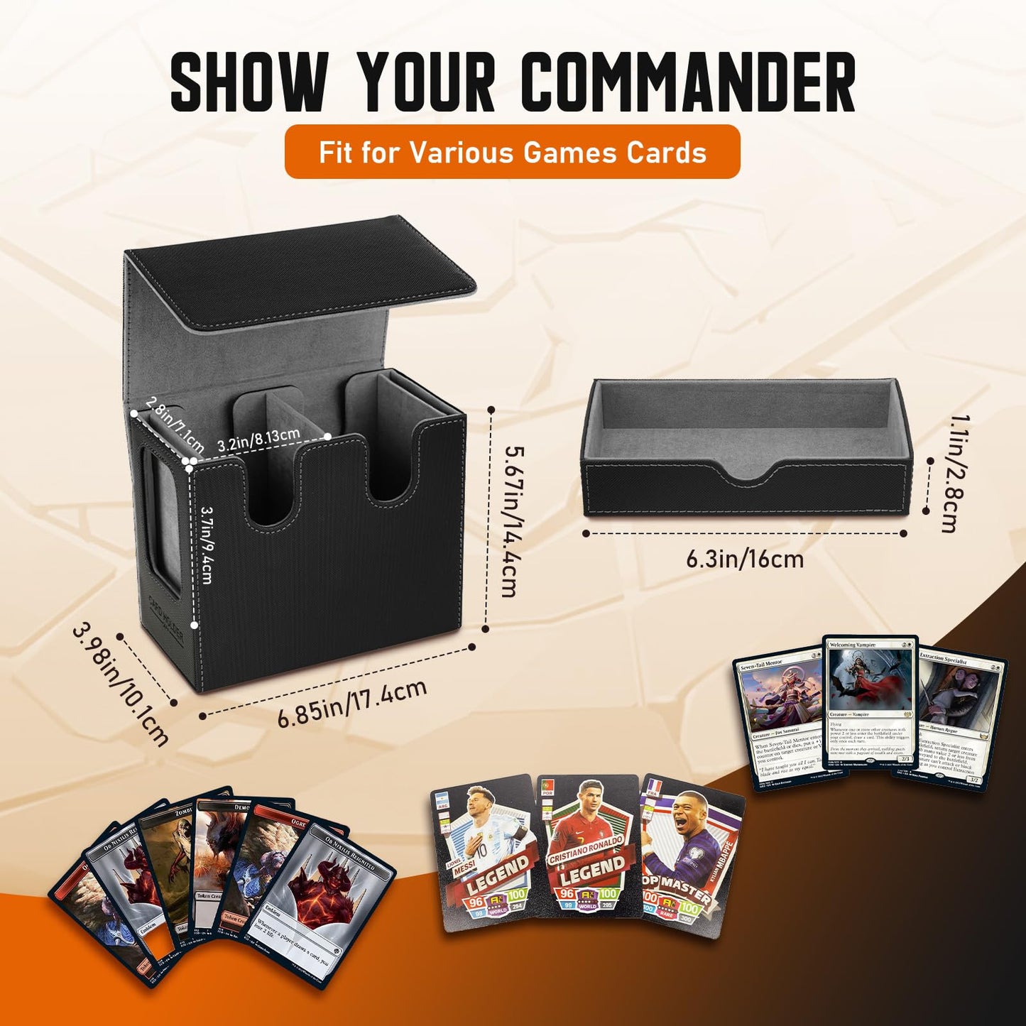 TiMOVO MTG Deck Box - Leather Magnetic Closure, Commander Display & Dice Tray