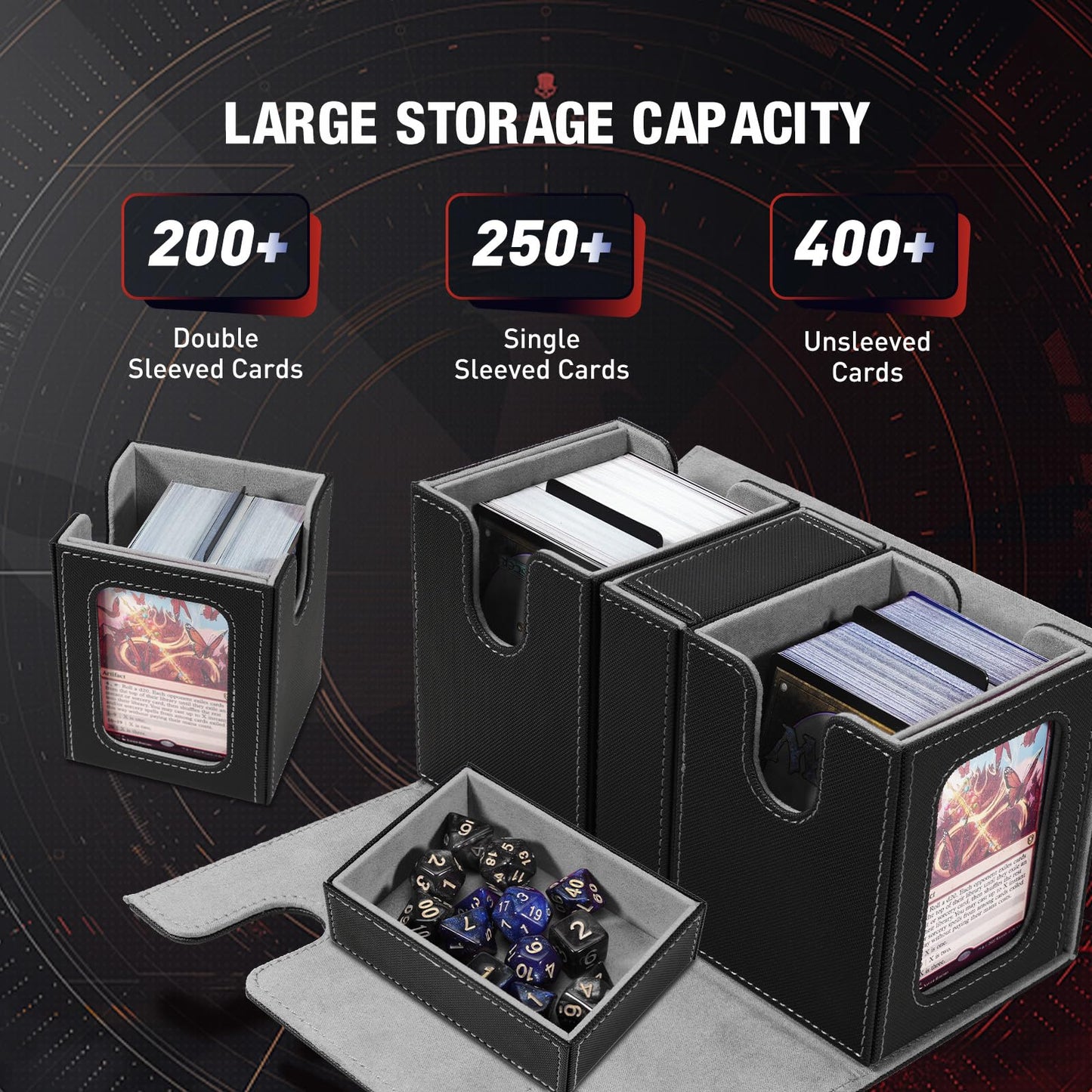 TiMOVO MTG Deck Box – 200+ Cards, Display Window, Magnetic PU Leather Case
