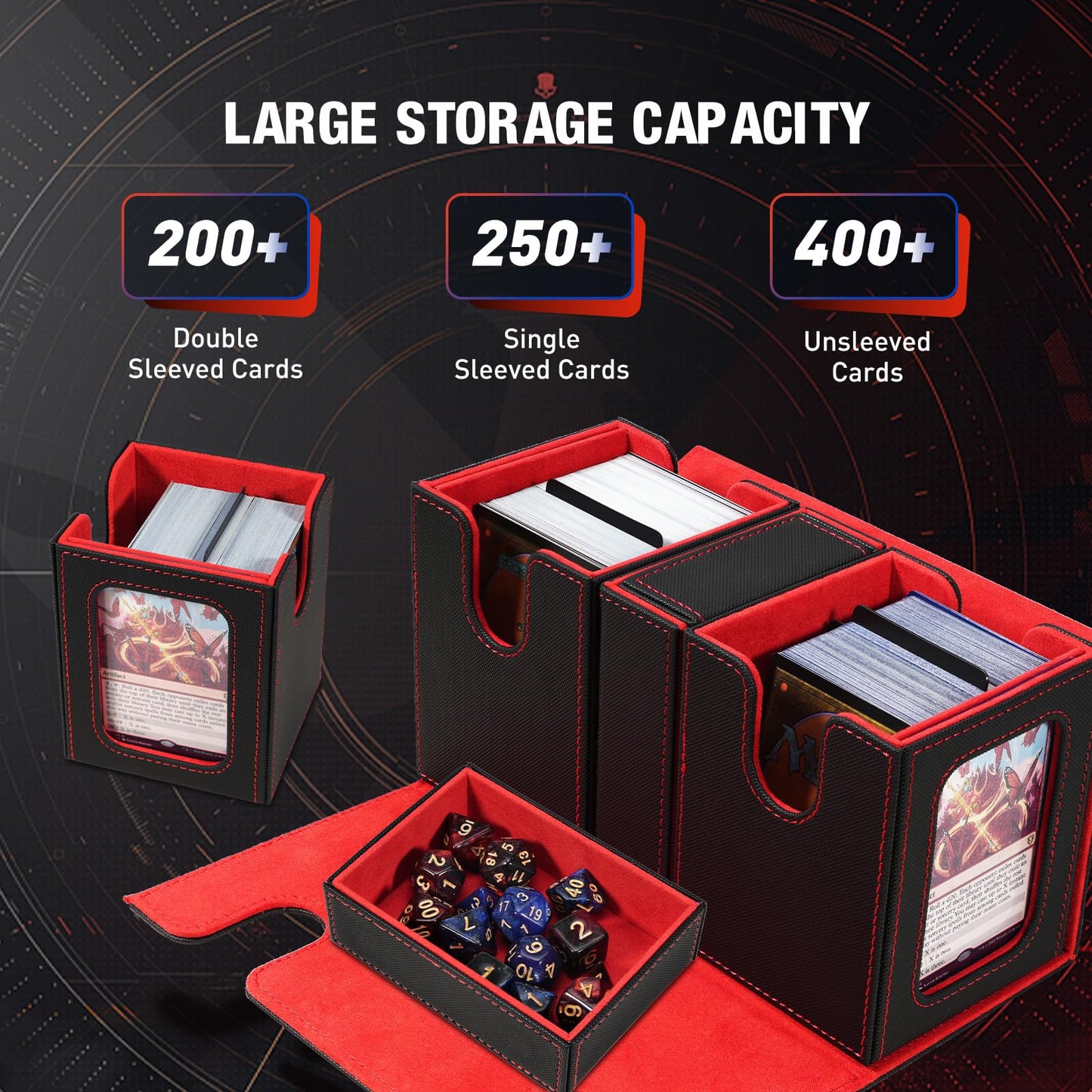 TiMOVO MTG Deck Box – 200+ Card Commander Case with Magnetic Leather, 2 Displays, 4 Dividers
