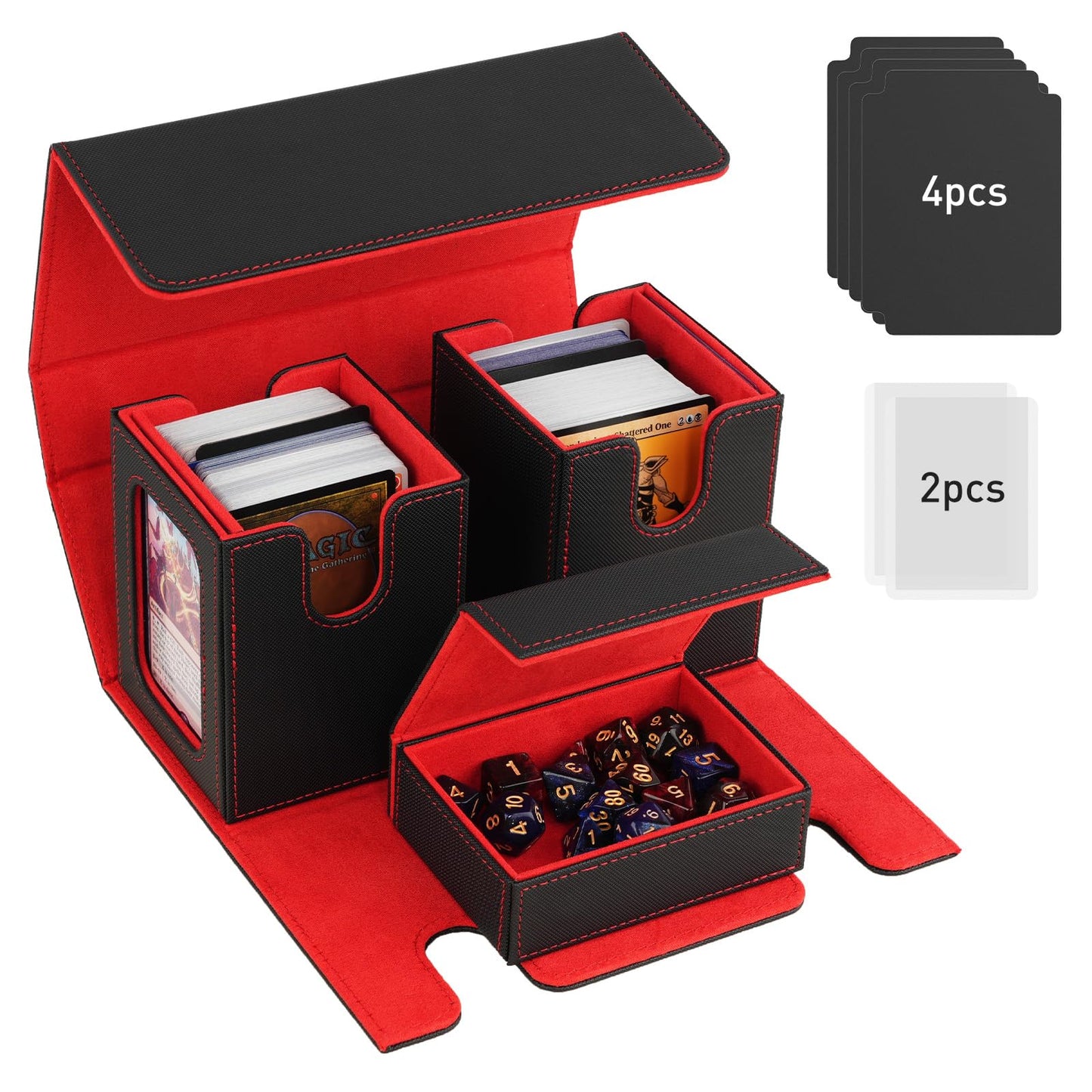 TiMOVO MTG Deck Box – 200+ Card Commander Case with Magnetic Leather, 2 Displays, 4 Dividers