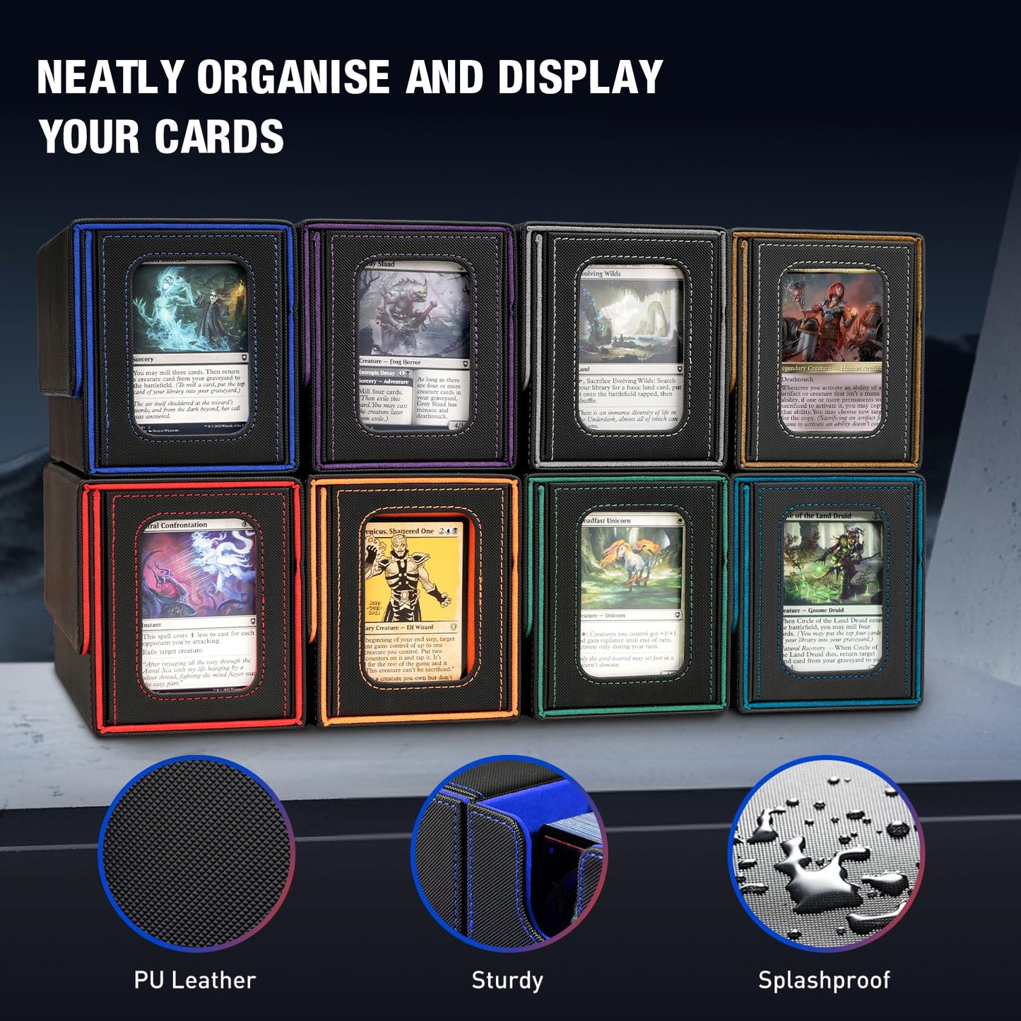 TiMOVO MTG Deck Box – Commander Deck Case for 200+ Cards with Magnetic Leather Storage