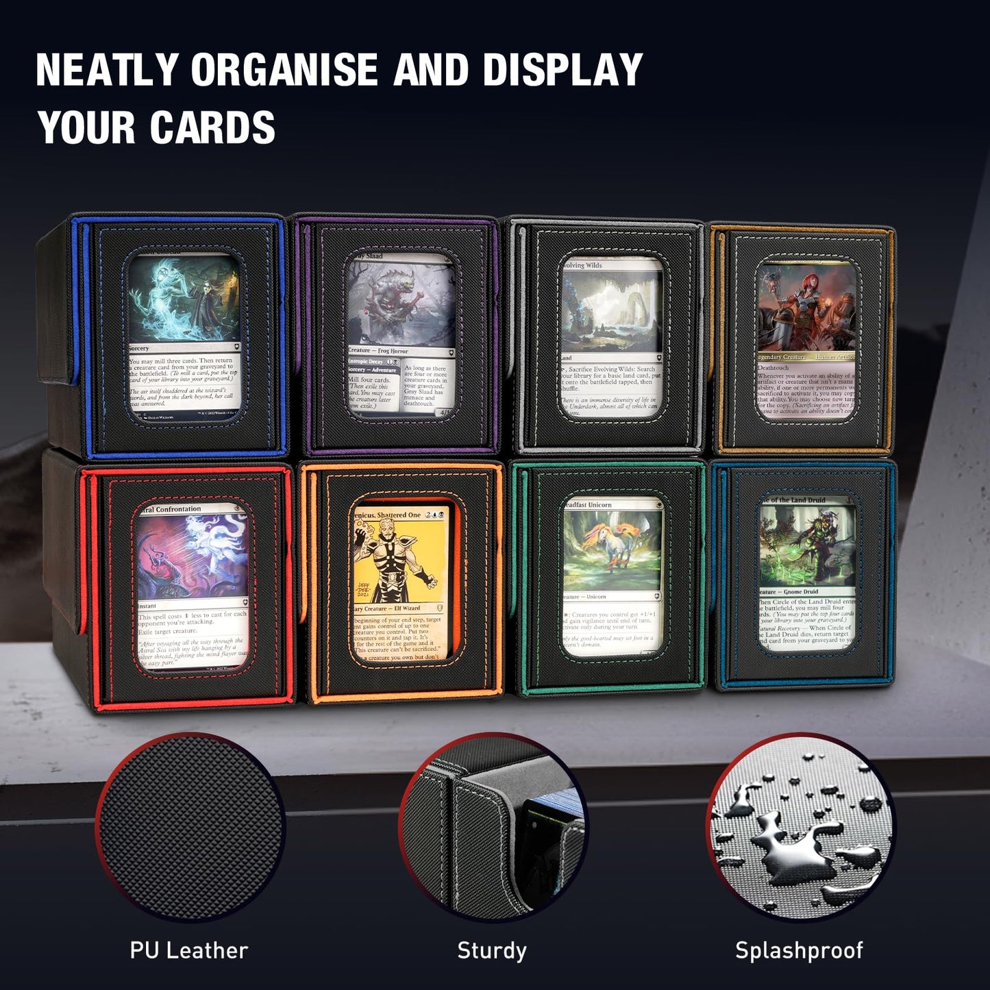 TiMOVO MTG Deck Box – 200+ Cards, Display Window, Magnetic PU Leather Case