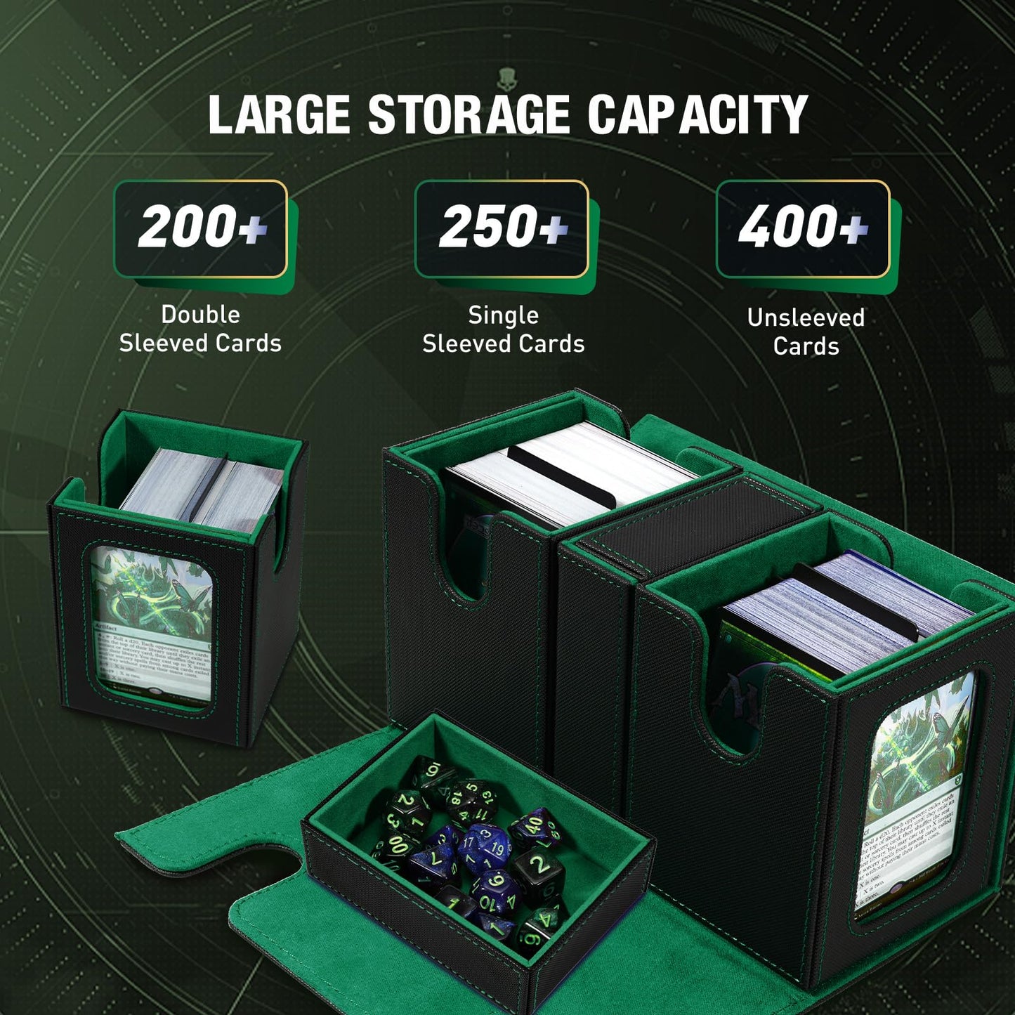 TiMOVO MTG Deck Box – 200+ Cards, Magnetic Leather Case with 2 Commander Displays