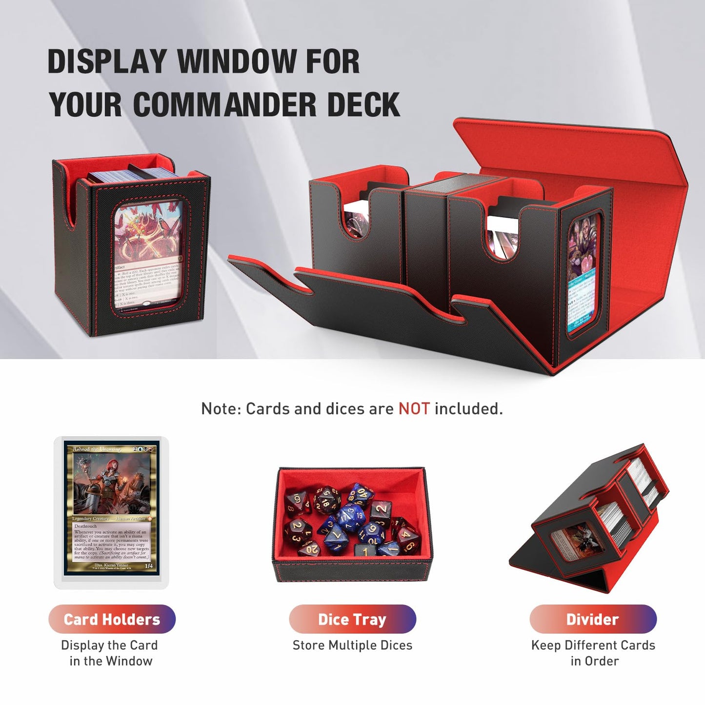 TiMOVO MTG Deck Box – 200+ Card Commander Case with Magnetic Leather, 2 Displays, 4 Dividers