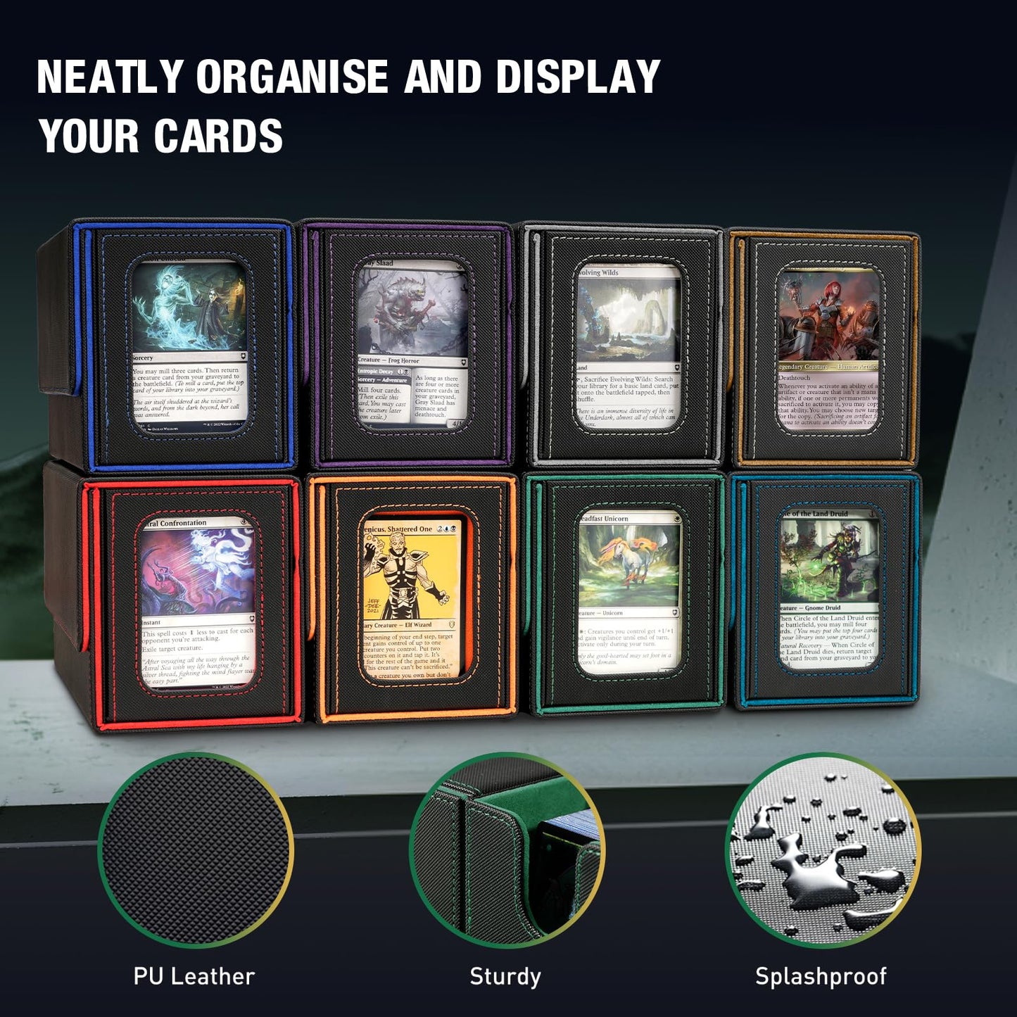 TiMOVO MTG Deck Box – 200+ Cards, Magnetic Leather Case with 2 Commander Displays