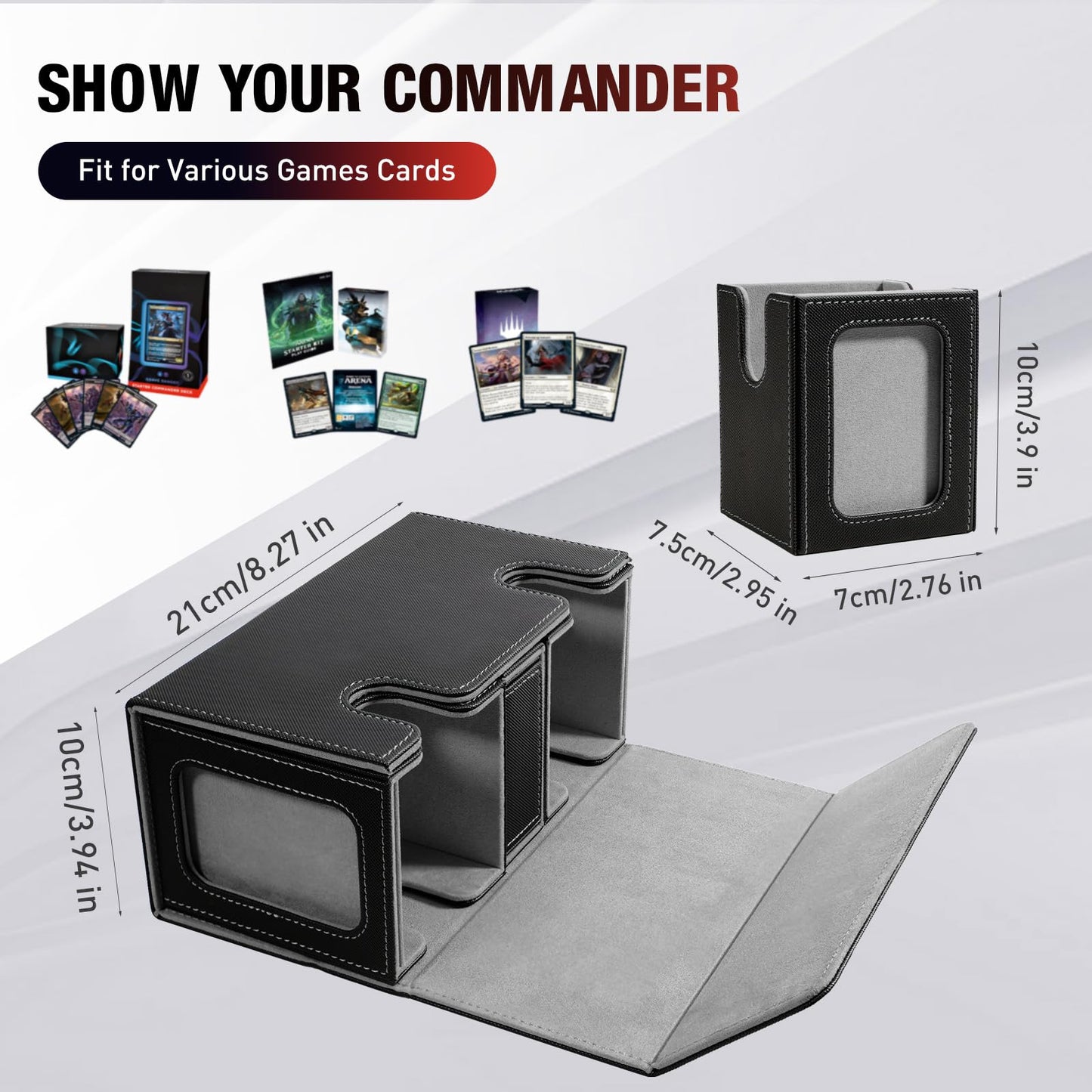 TiMOVO MTG Deck Box – 200+ Cards, Display Window, Magnetic PU Leather Case