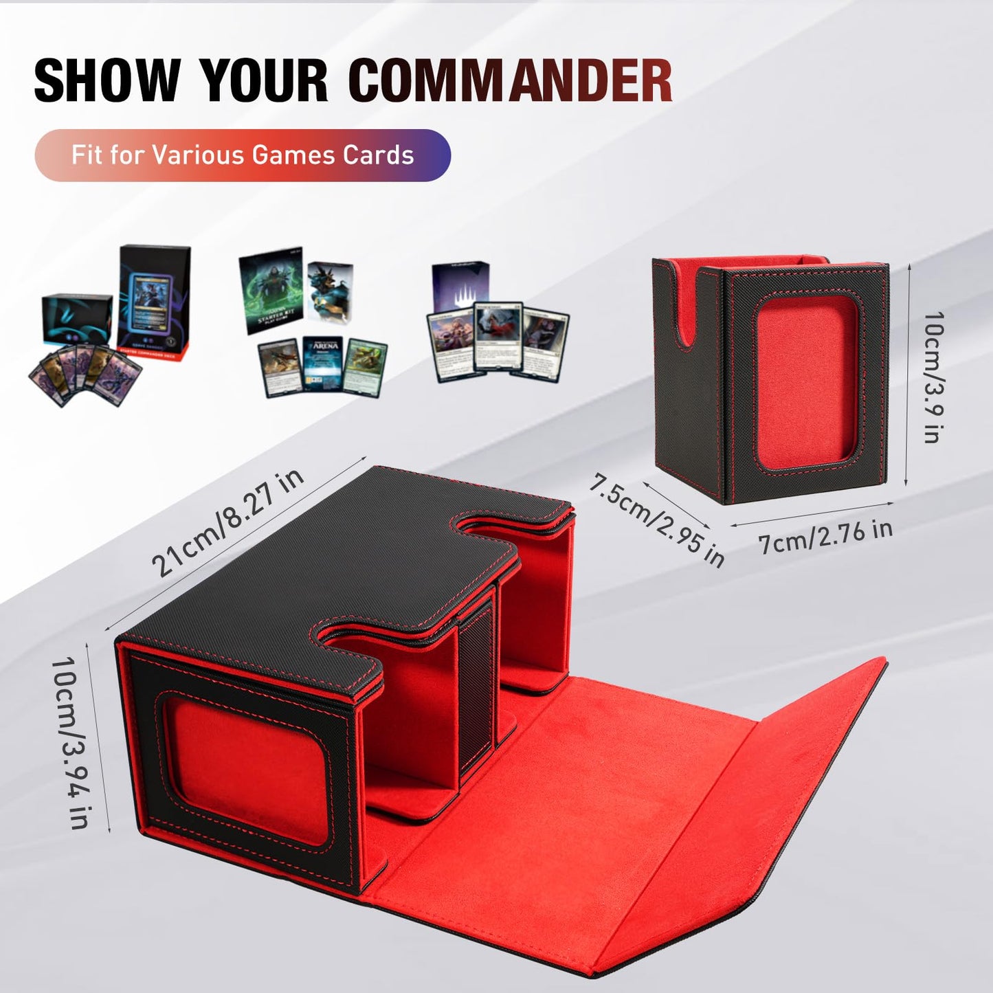 TiMOVO MTG Deck Box – 200+ Card Commander Case with Magnetic Leather, 2 Displays, 4 Dividers