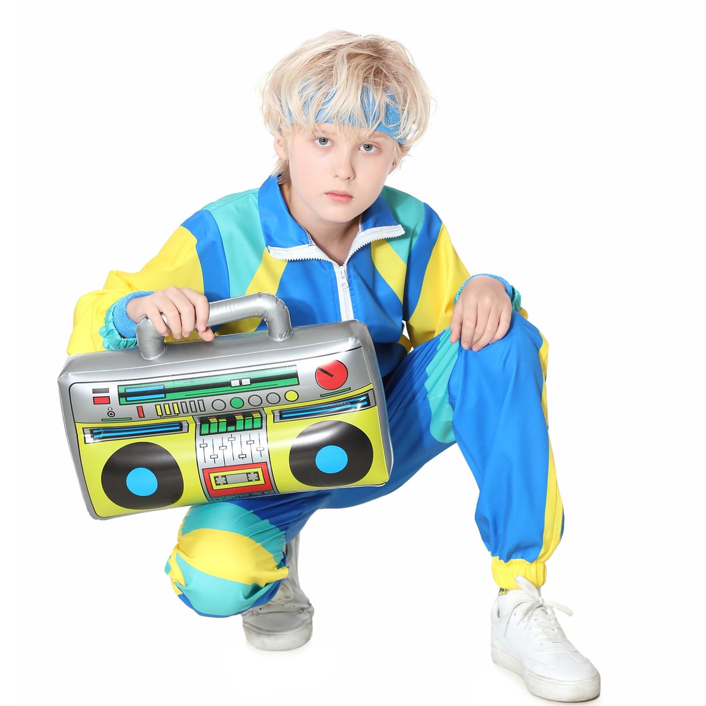 TIMSOPHIA 80s Tracksuit for Kids – 90s Colorblock Jacket Set (Blue, 9–10 years)